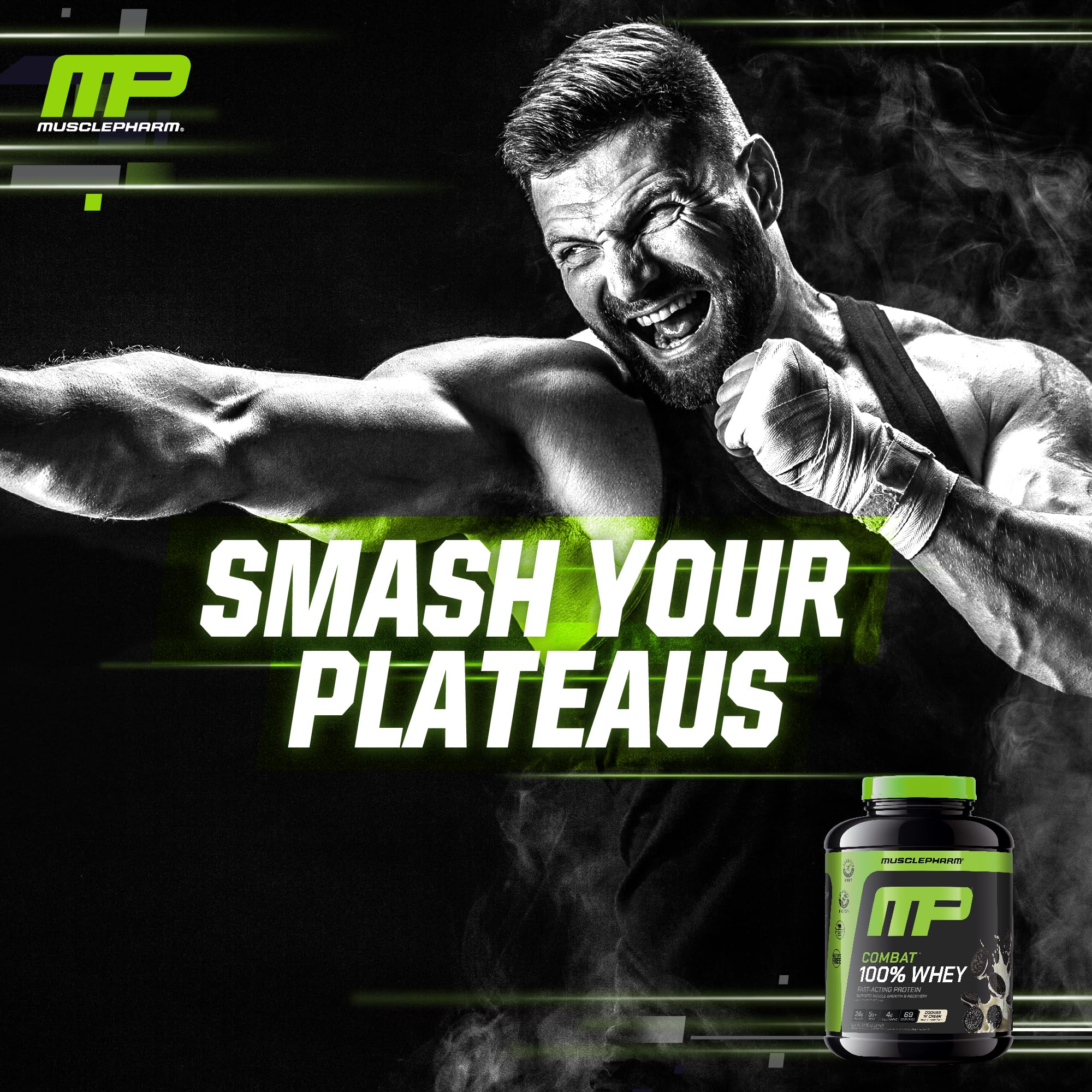 MusclePharm Combat Whey usage pré et post-entraînement pour soutenir l'effort.