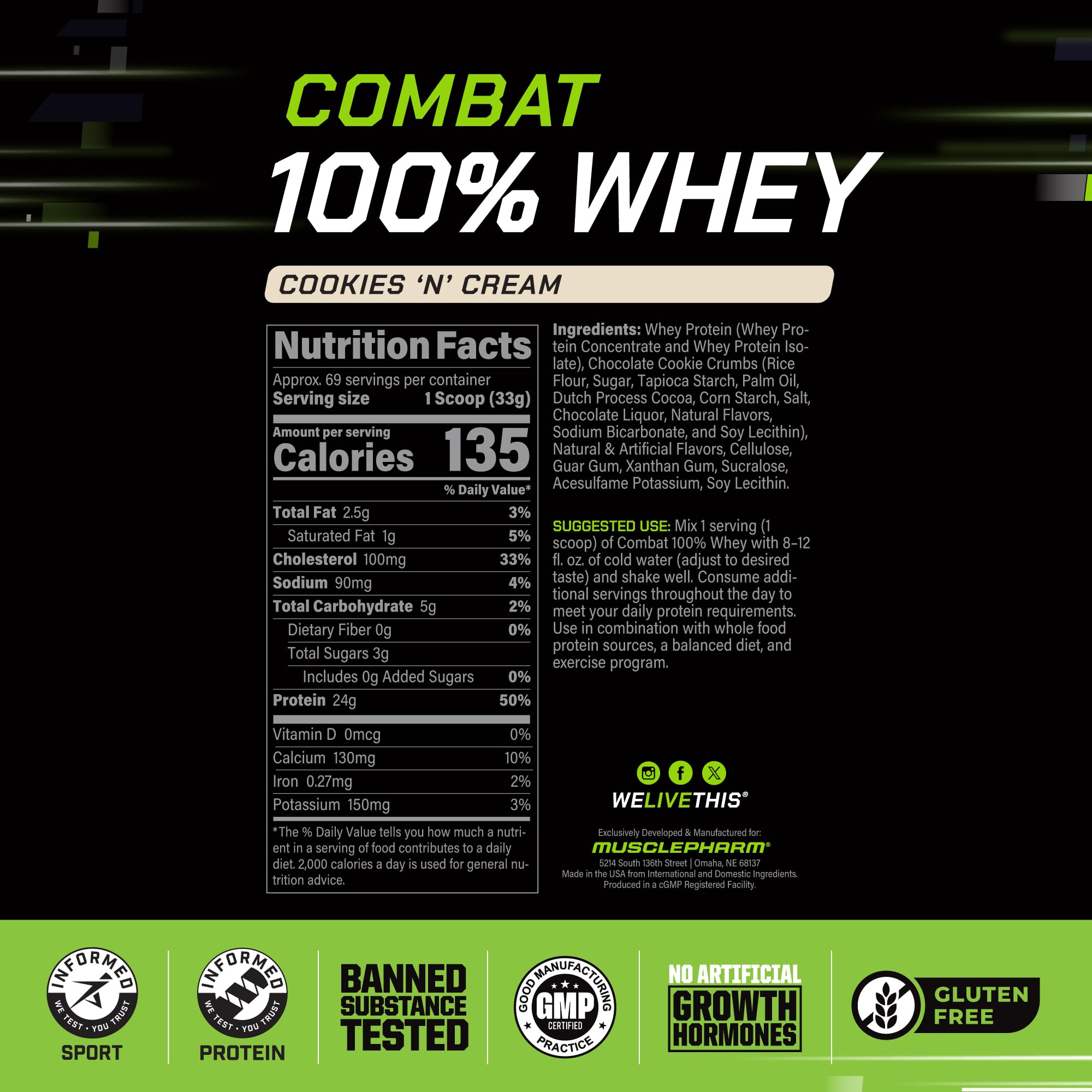 MusclePharm Combat Whey doseur, dosage précis pour chaque séance.
