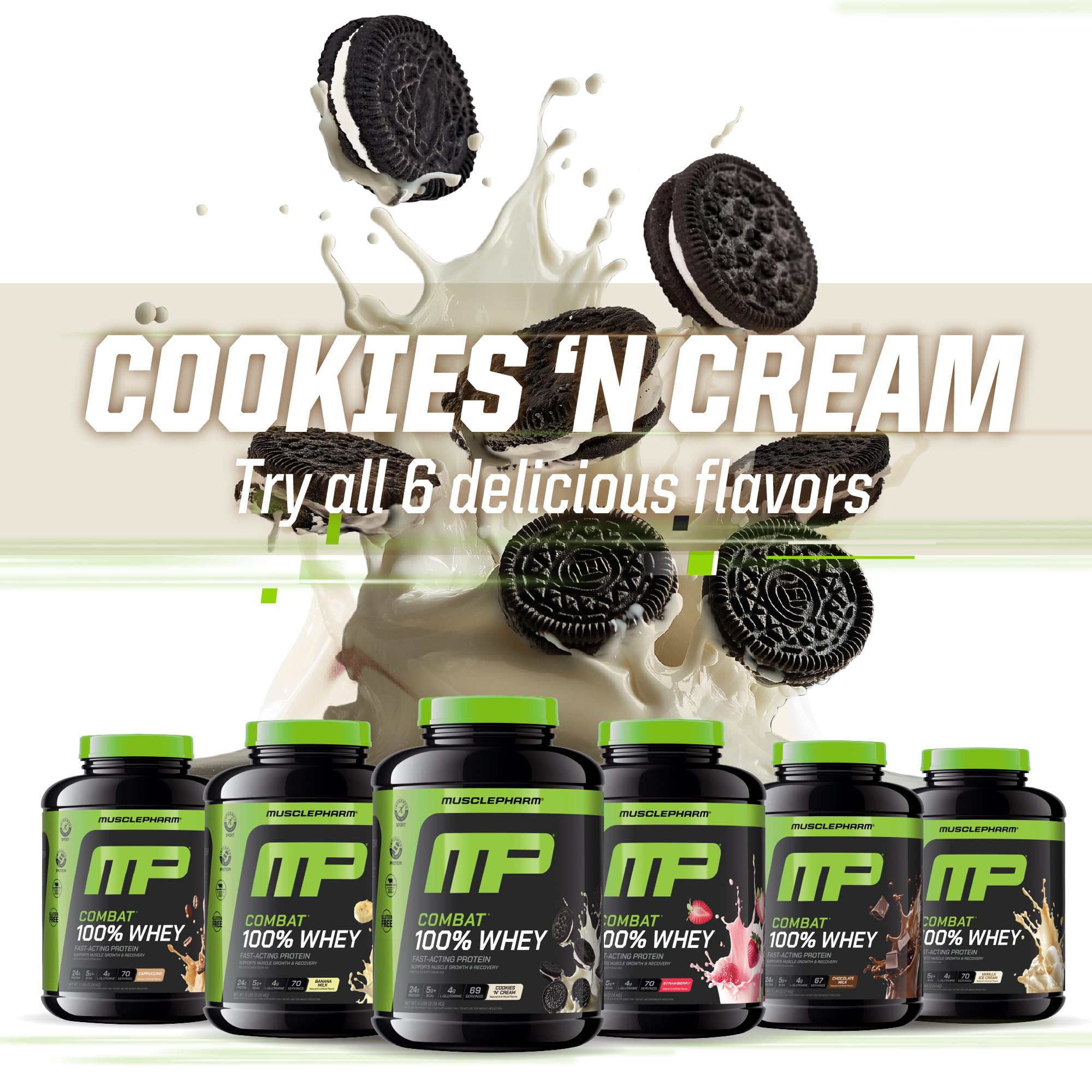 MusclePharm Combat Whey mélange doux au goût Cookies Creme.