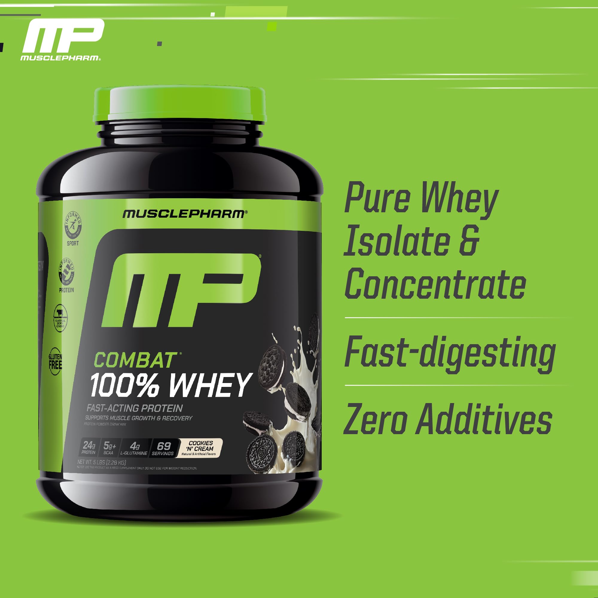 MusclePharm Combat Whey verre prêt à préparer avant l'effort.