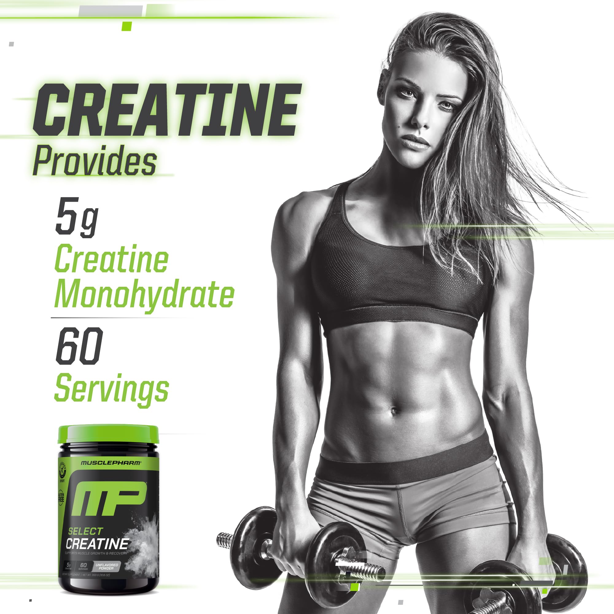 MusclePharm Créatine Monohydrate, certifiée Informed-Choice pour plus de tranquillité.