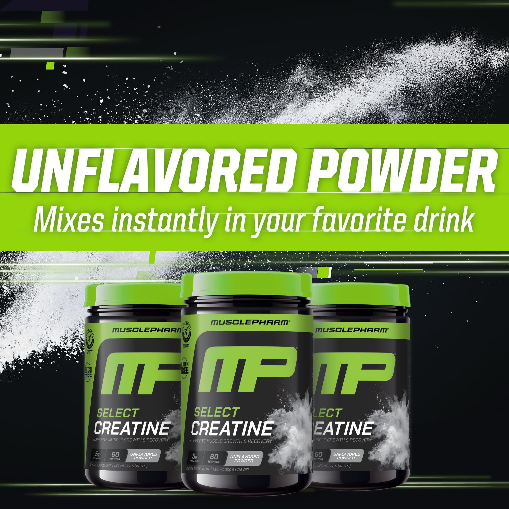 MusclePharm Créatine Monohydrate, mélange facile avec eau ou boisson préférée.