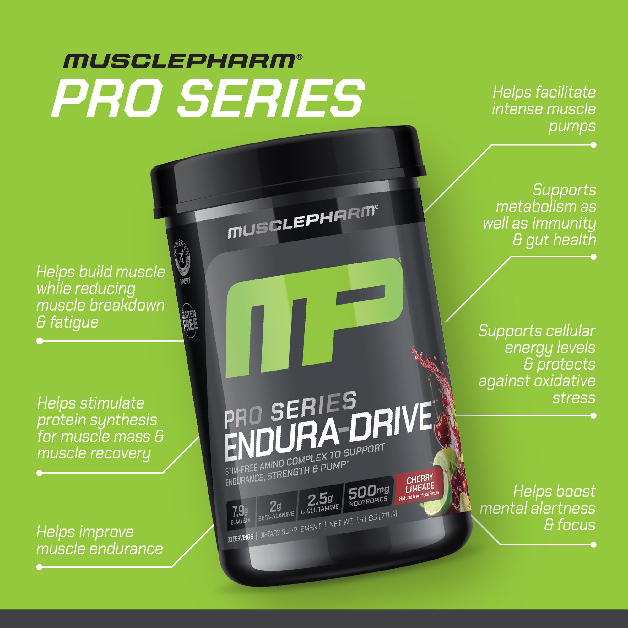 MusclePharm Endura-Drive formule 7-en-1 offrant acides aminés et électrolytes pour l'effort