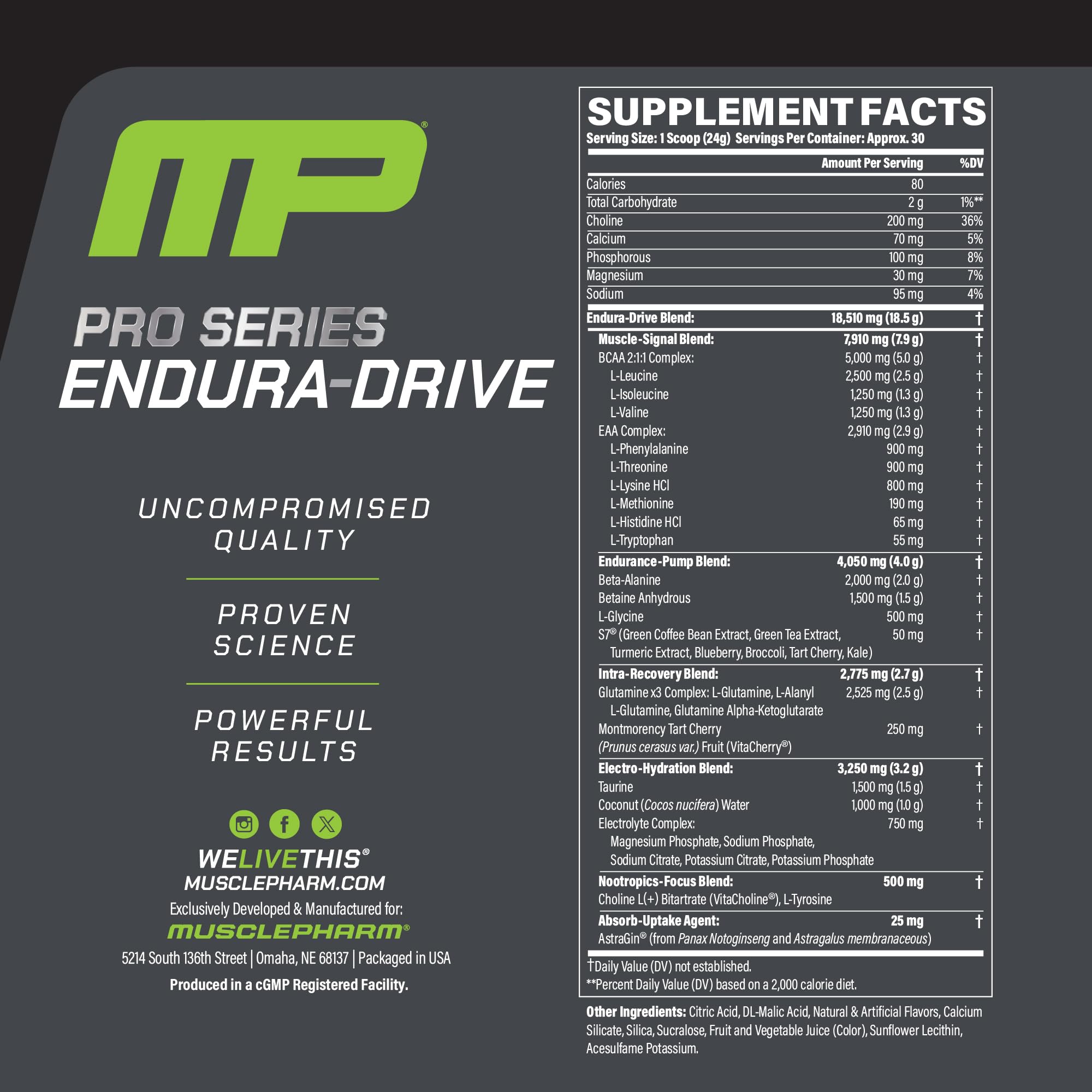 MusclePharm ENDURA-DRIVE, verre d'eau froide prêt à être consommé.