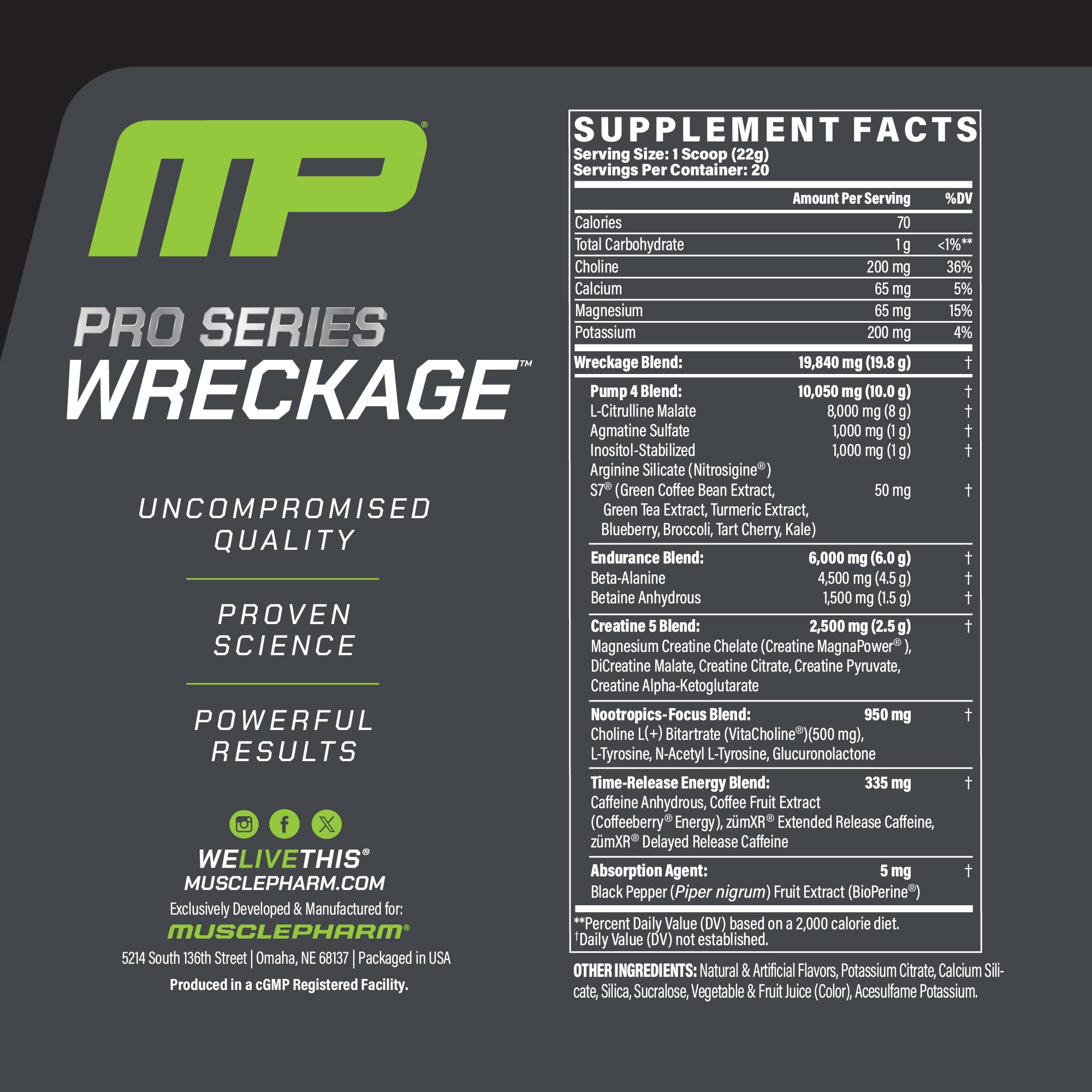MusclePharm WRECKAGE doseur visible pour dosage précis.