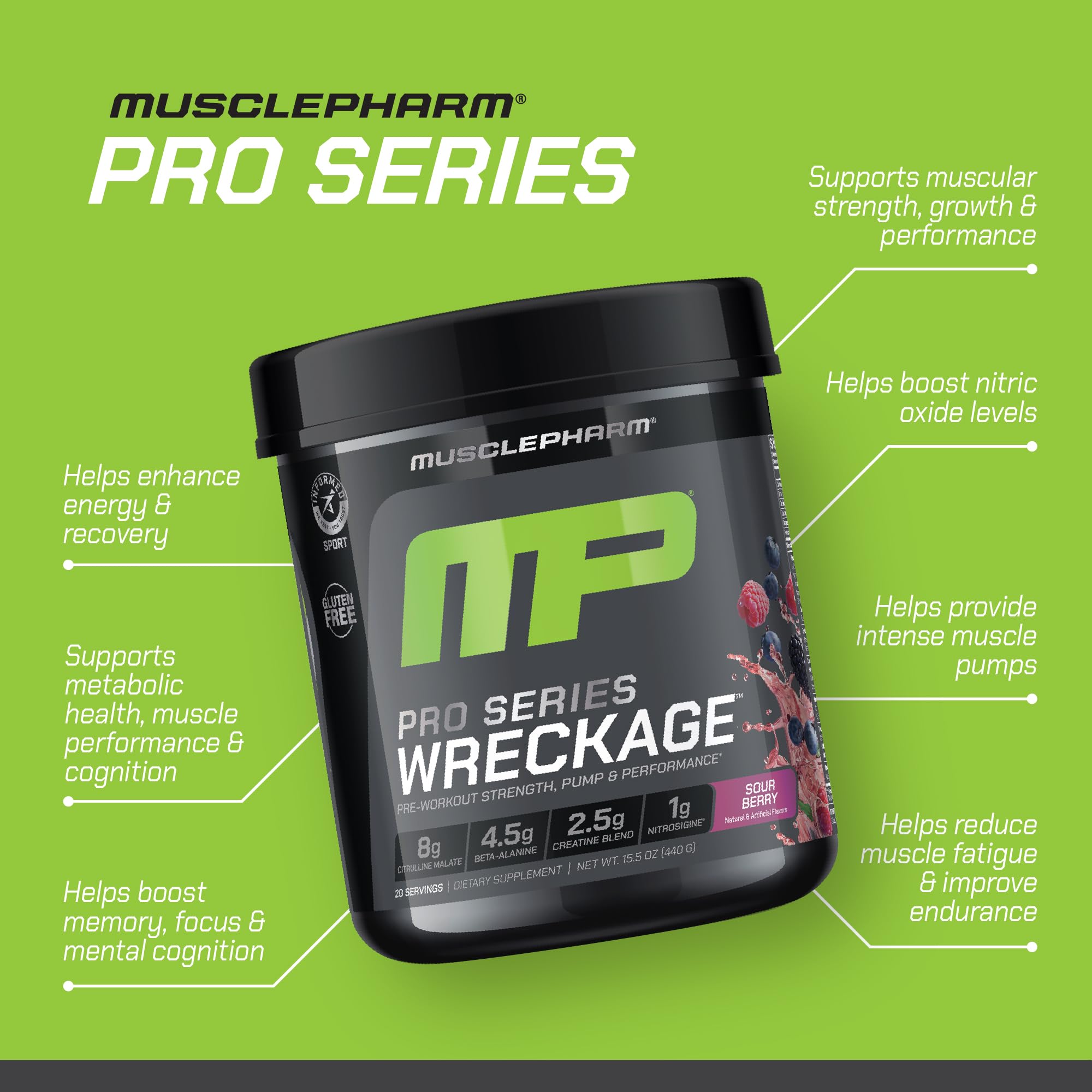 MusclePharm WRECKAGE verre pré-workout prêt à mélanger.
