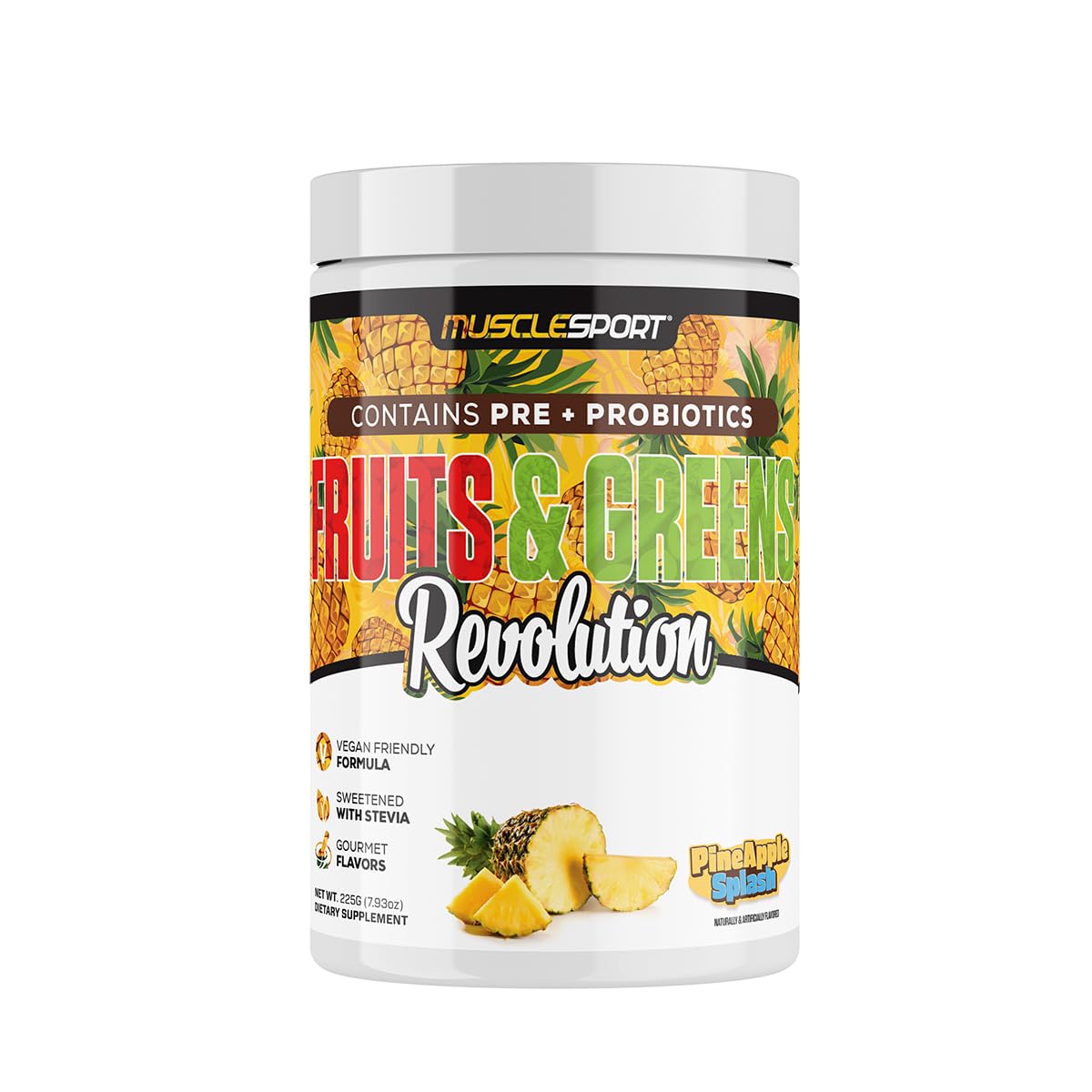 Musclesport Fruits et Verts — bouteille-poudre, mélange facile pour énergie quotidienne.