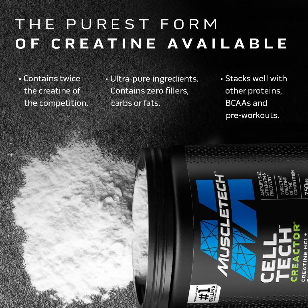 MuscleTech CellTech Creactor étiquette-detail, ingrédients et usages clairement présentés.