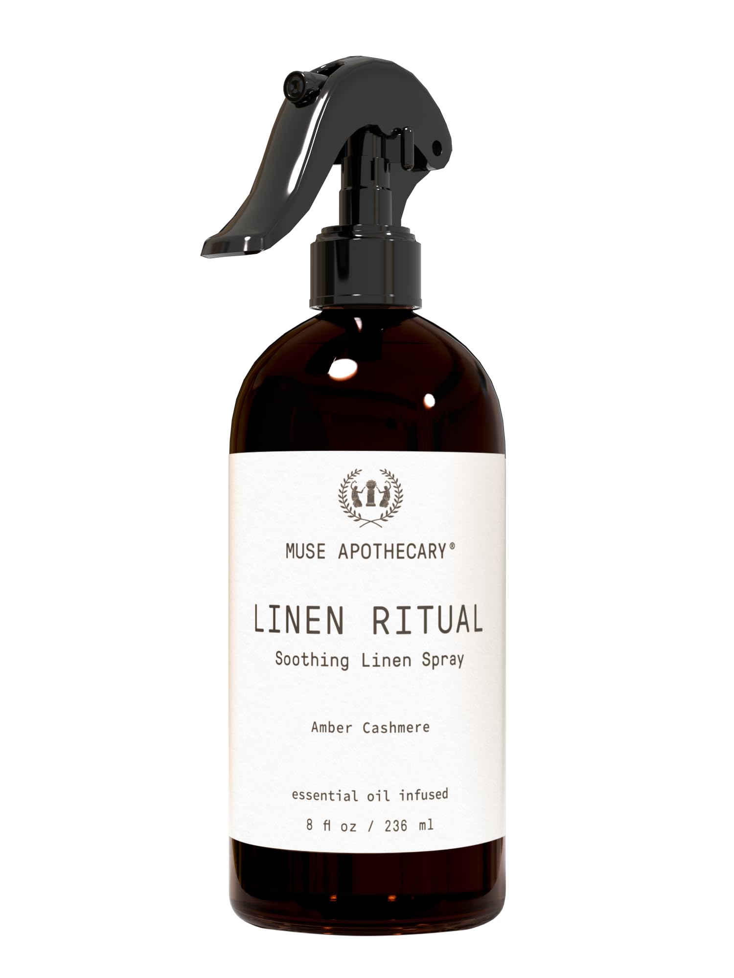 Muse Apothecary Linen Ritual – la bouteille Ambre-Cashmere prête à rafraîchir les draps.