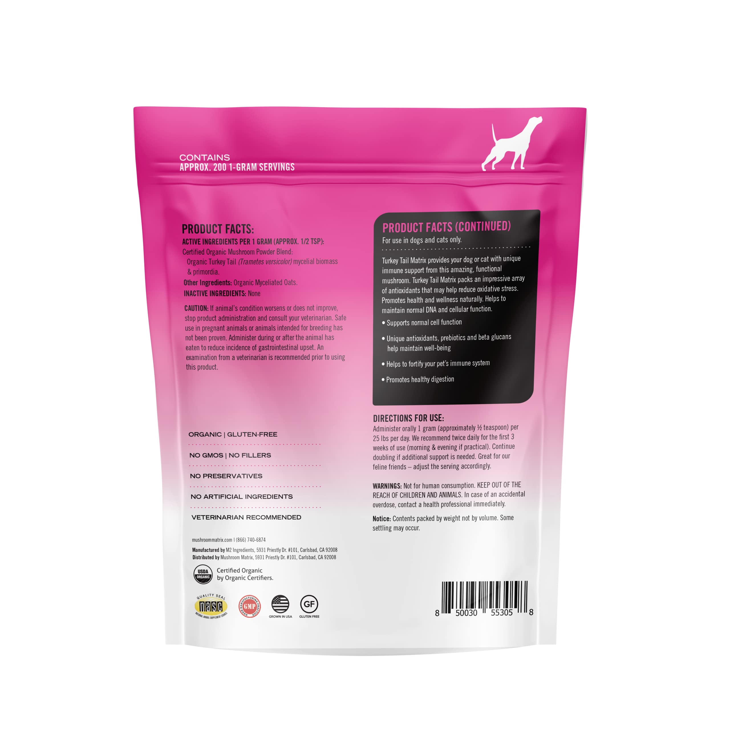 Mushroom Matrix poudre queue de dinde chiens et chats, usage quotidien potentiel.