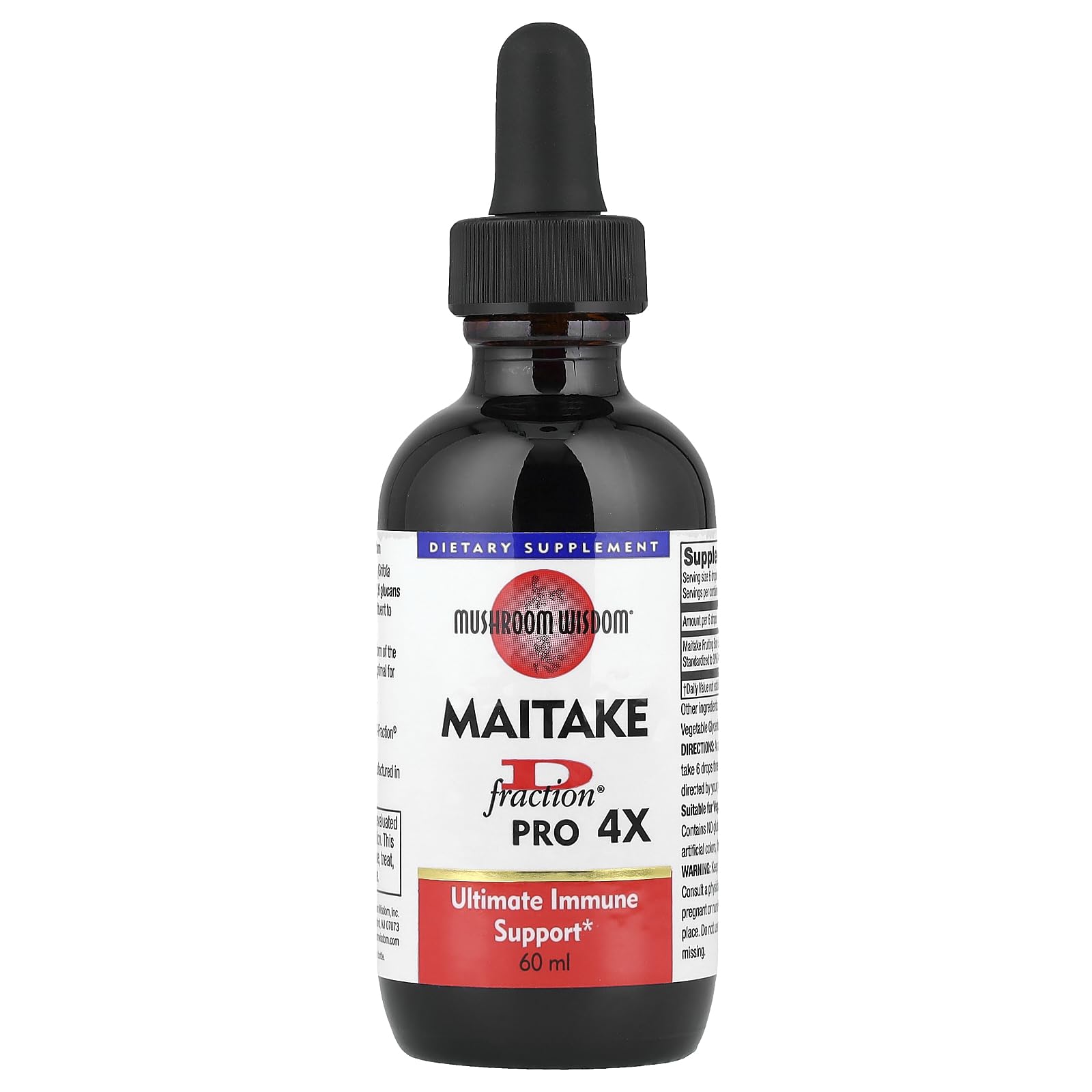 Mushroom Wisdom Maitake D Fraction Pro flacon, soutien potentiel du système immunitaire.