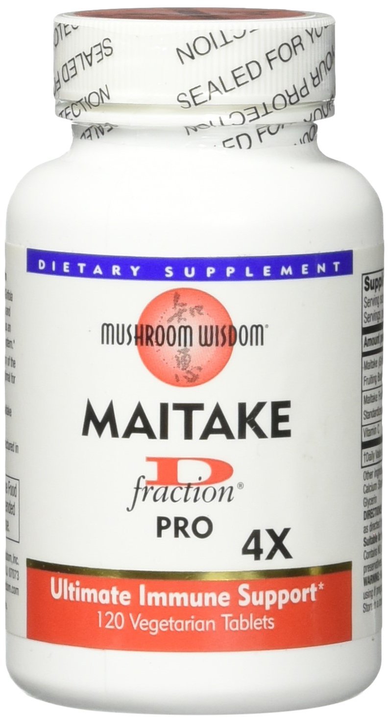 Mushroom Wisdom Maitake D-Fraction Pro sur bouteille, soutien quotidien potentiel.