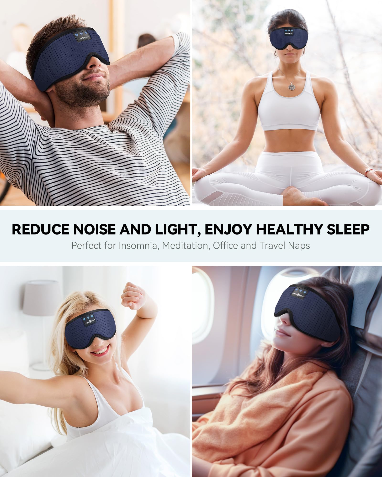 MUSICOZY autonomie 14h 200mAh garantit des sessions nocturnes prolongées en bleu navy.