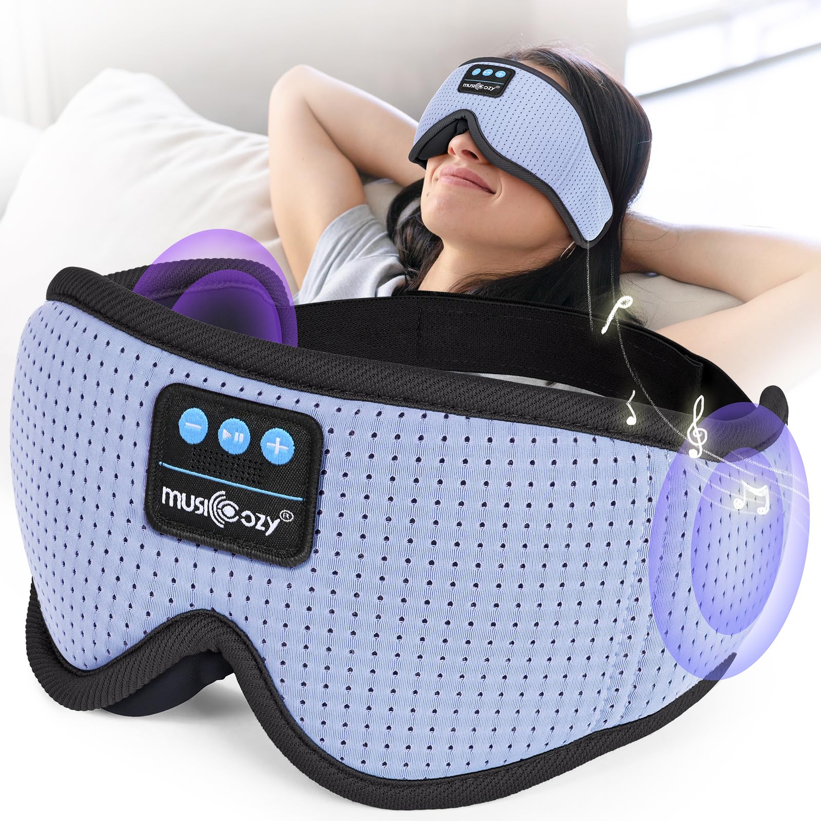 MUSICOZY bandeau sommeil en coton blanc offre un confort doux et occultation efficace.