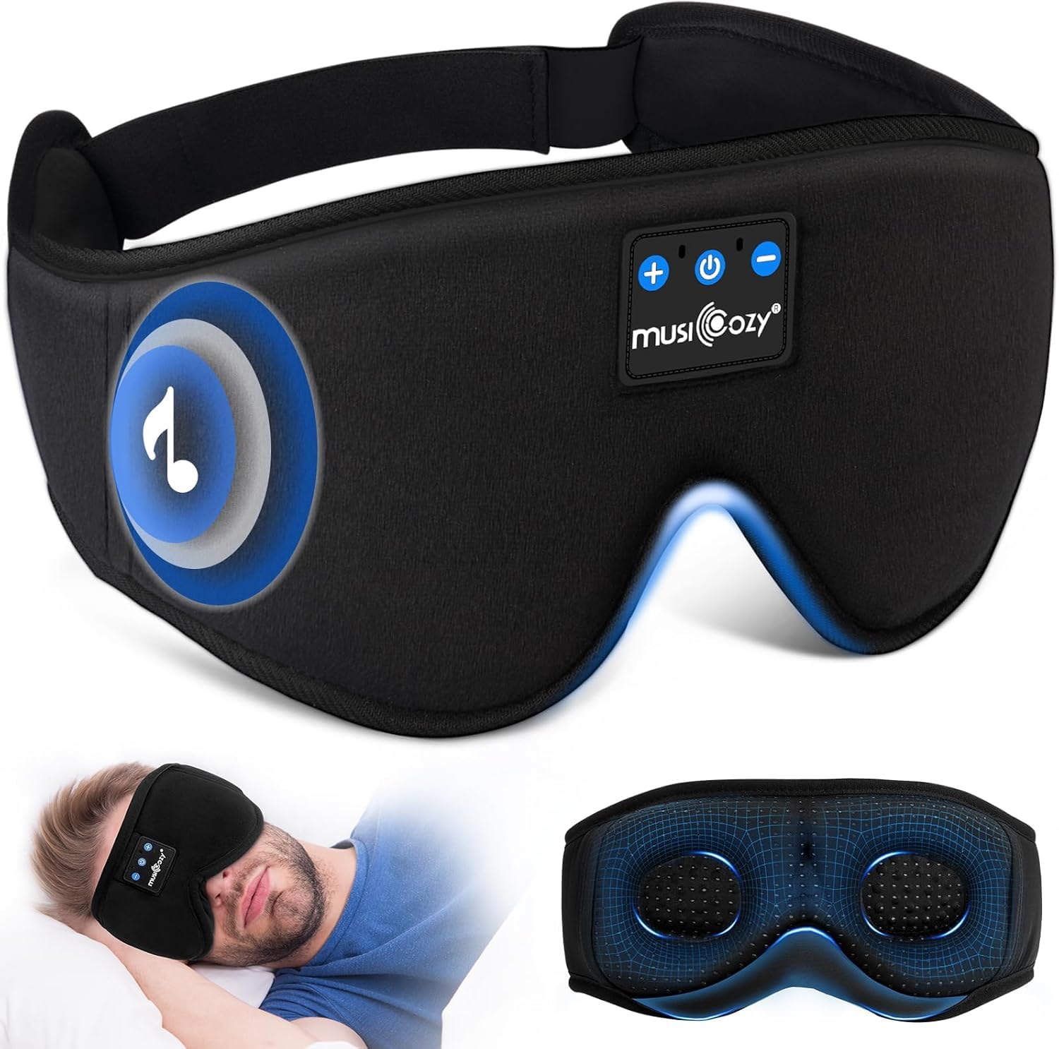 MUSICOZY masque-dormeur 3D design: confort et immersion sonore sans fil.