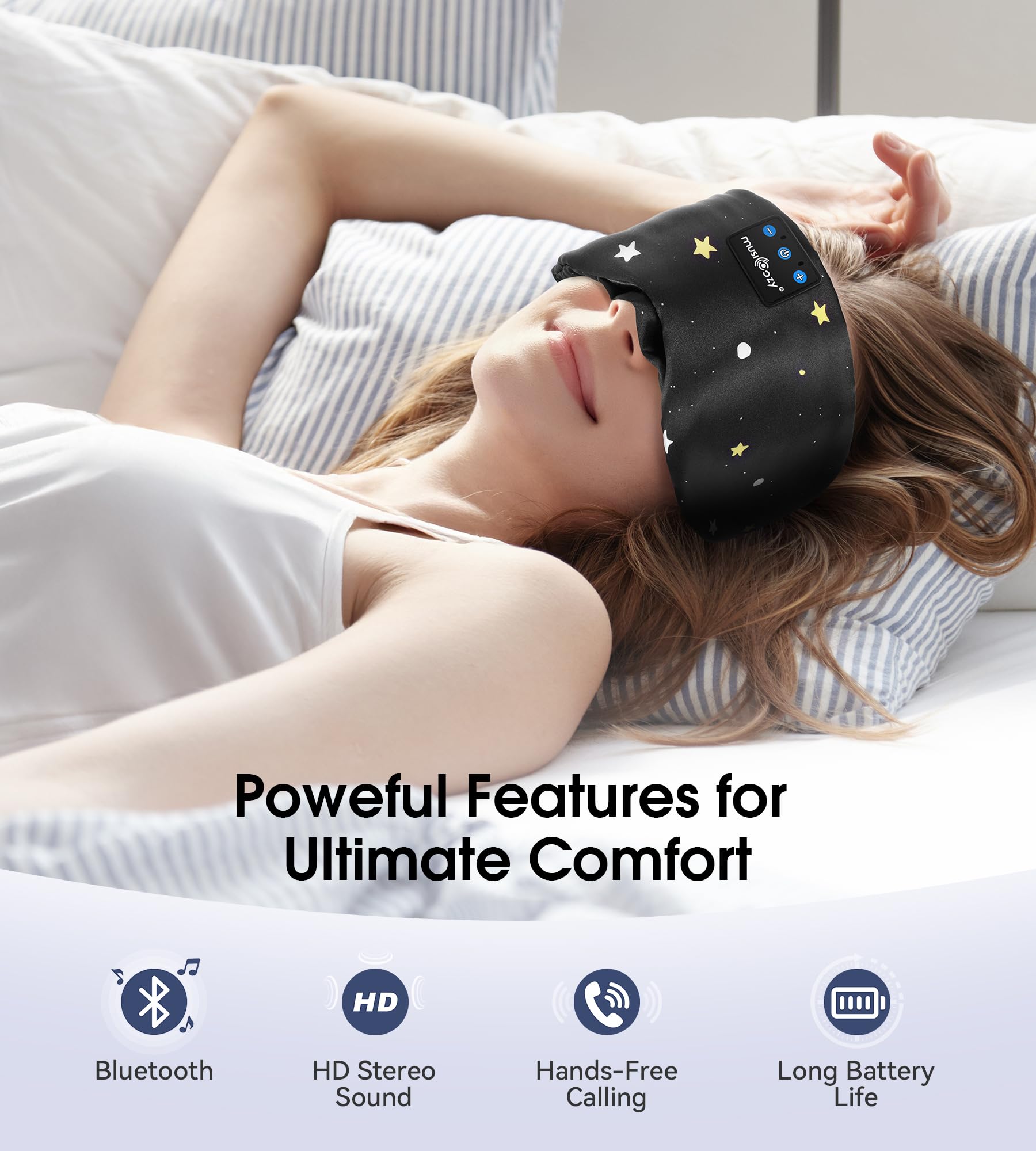 MUSICOZY masque-sommeil-connexion-sans-fil: écoute stable et son clair.