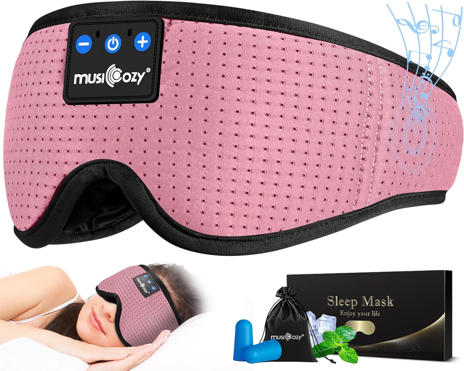 MUSICOZY masque-sommeil avec écouteurs intégrés, confort idéal pour dormir sur le côté