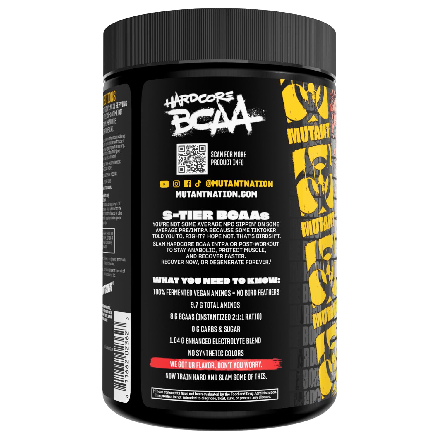 Mutant BCAA Sans Sucre: saveur Fruit Punch sans calories.