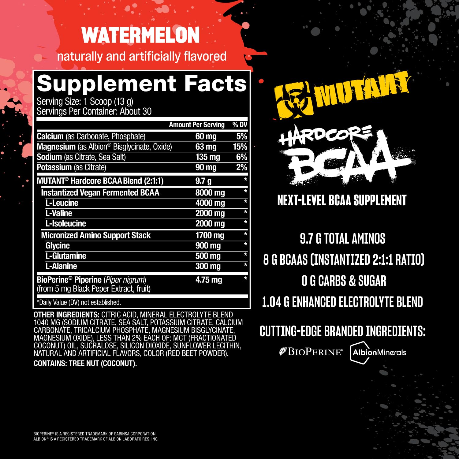 Mutant Hardcore BCAA verre eau et poudre, hydratation pratique.