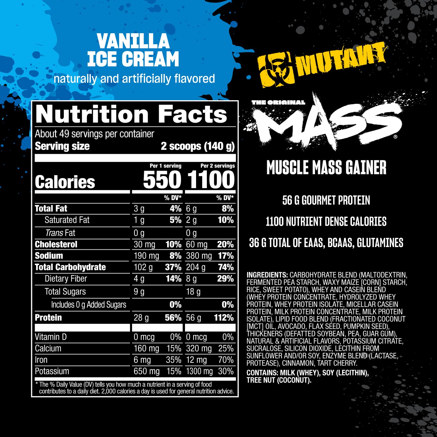 Mutant Mass arôme vanille gourmet, goût agréable après l'entraînement.