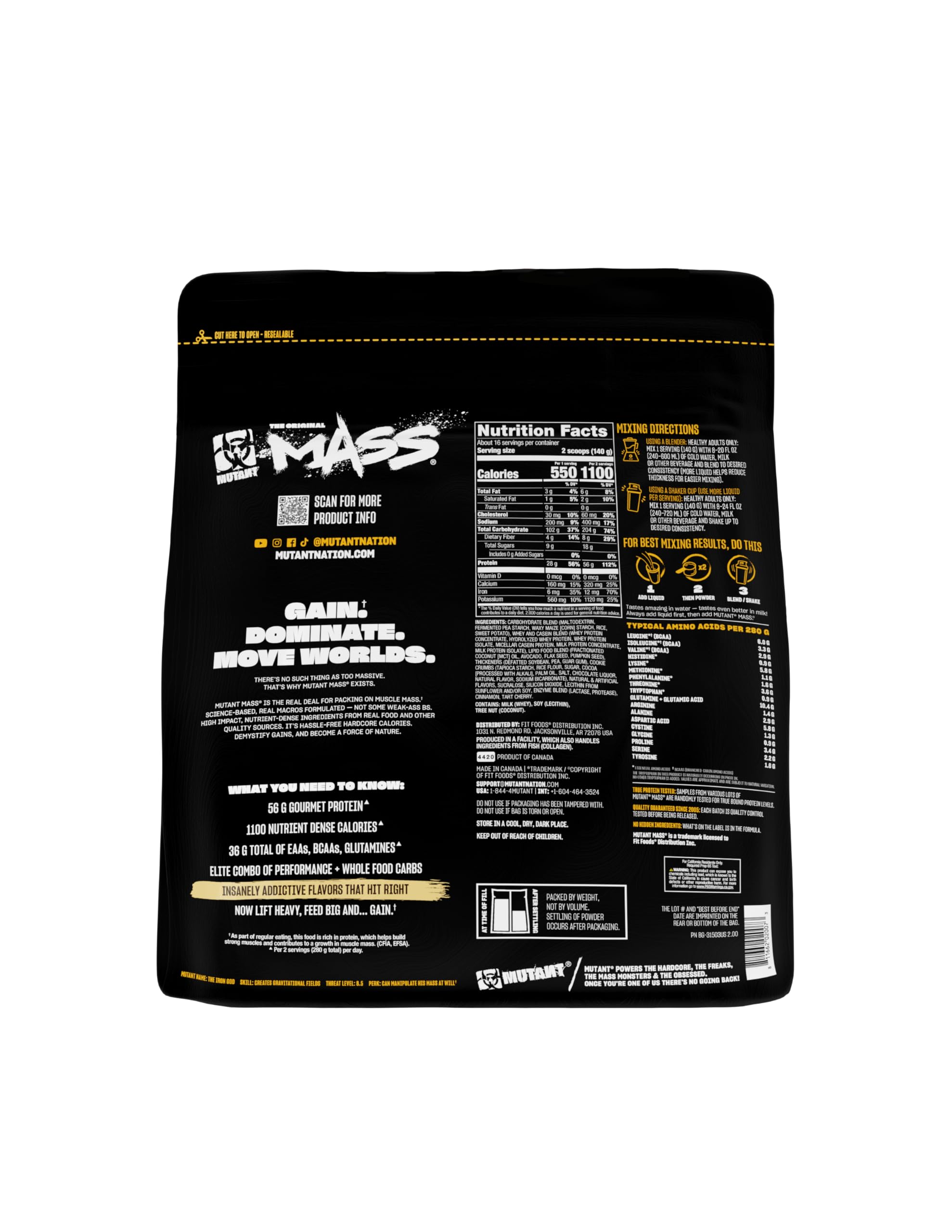 Mutant Mass: étiquette nutritionnelle claire et planification simplifiée.
