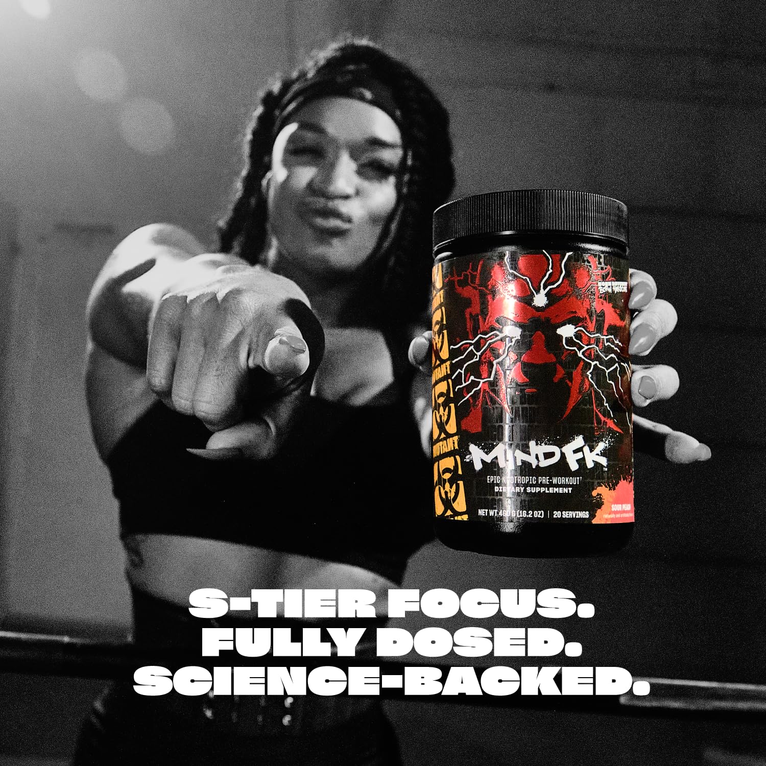 Mutant Mind FK – scoop poudre montrant la dose parfaite pour la préparation.