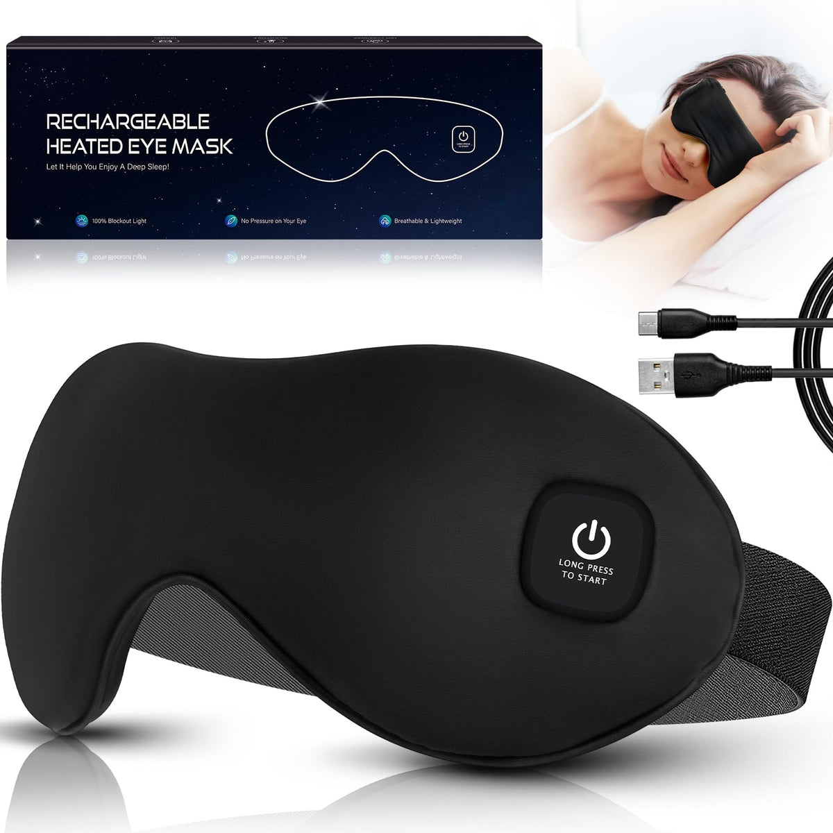 Masque yeux chauffant sans fil Mutilplx en action pour le confort oculaire.