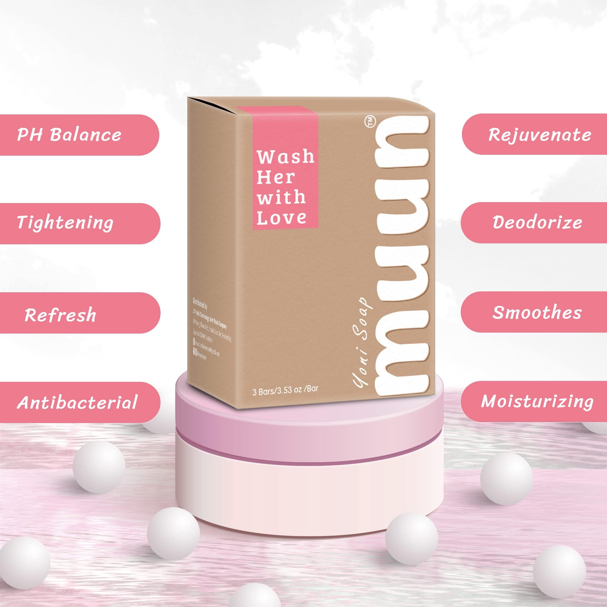 Muun Yoni Savon Bar Pack Rose – gros plan sur la rose et le parfum apaisant.