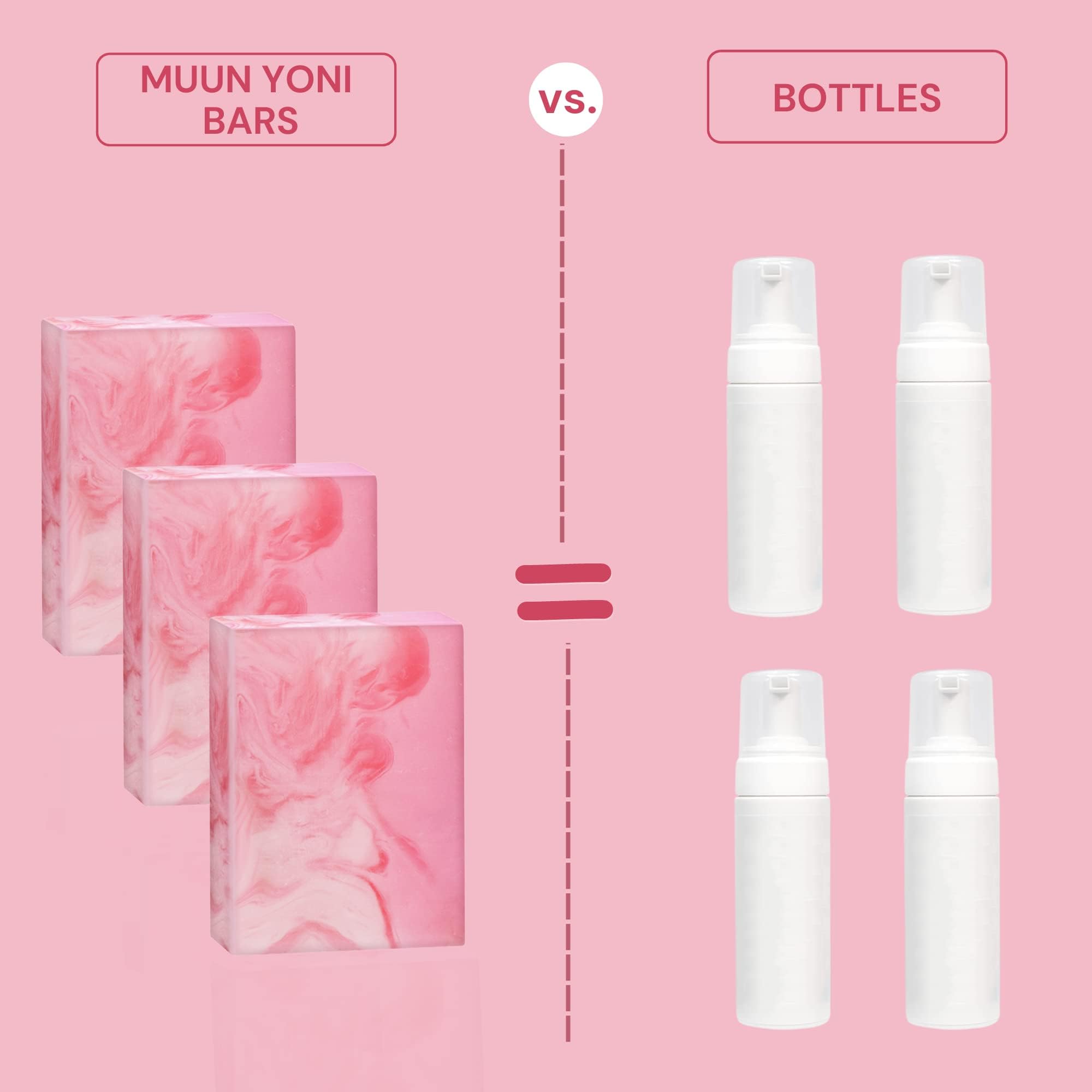 Muun Yoni Savon Bar Pack Rose – mousse riche pour nettoyer en douceur.