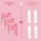 Muun Yoni Savon Bar Pack Rose – mousse riche pour nettoyer en douceur.