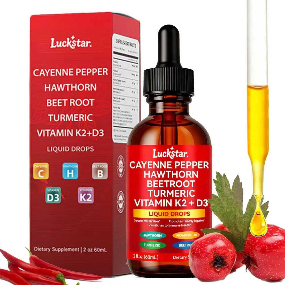 Gouttes Muyfguo Cayenne en bouteille, usage quotidien pour énergie et circulation.