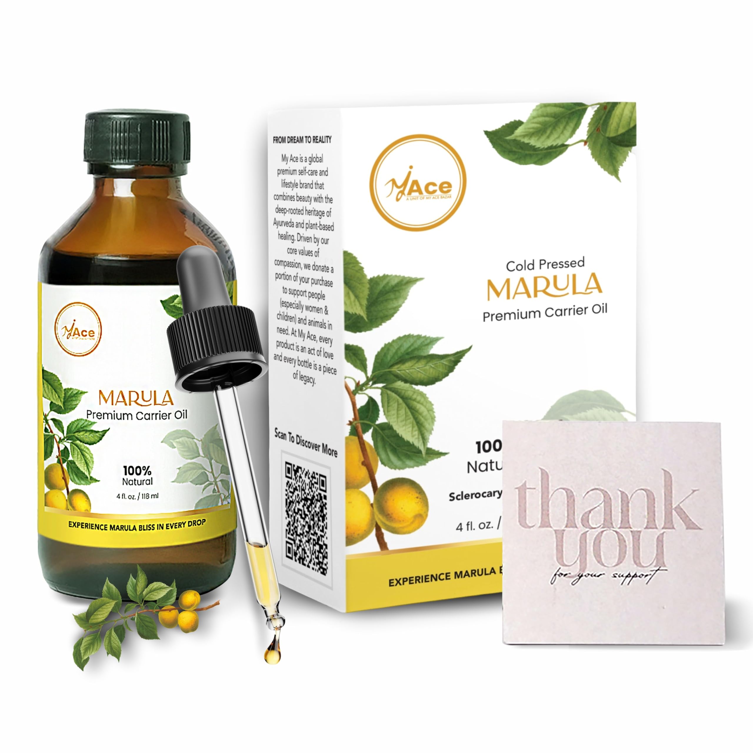 MY ACE huile Marula – bouteille avec pipette, hydratation légère visage et peau