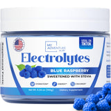 My Adventure to Fit - Bouteille électrolytes framboise bleue, hydratation pratique avant l'entraînement.