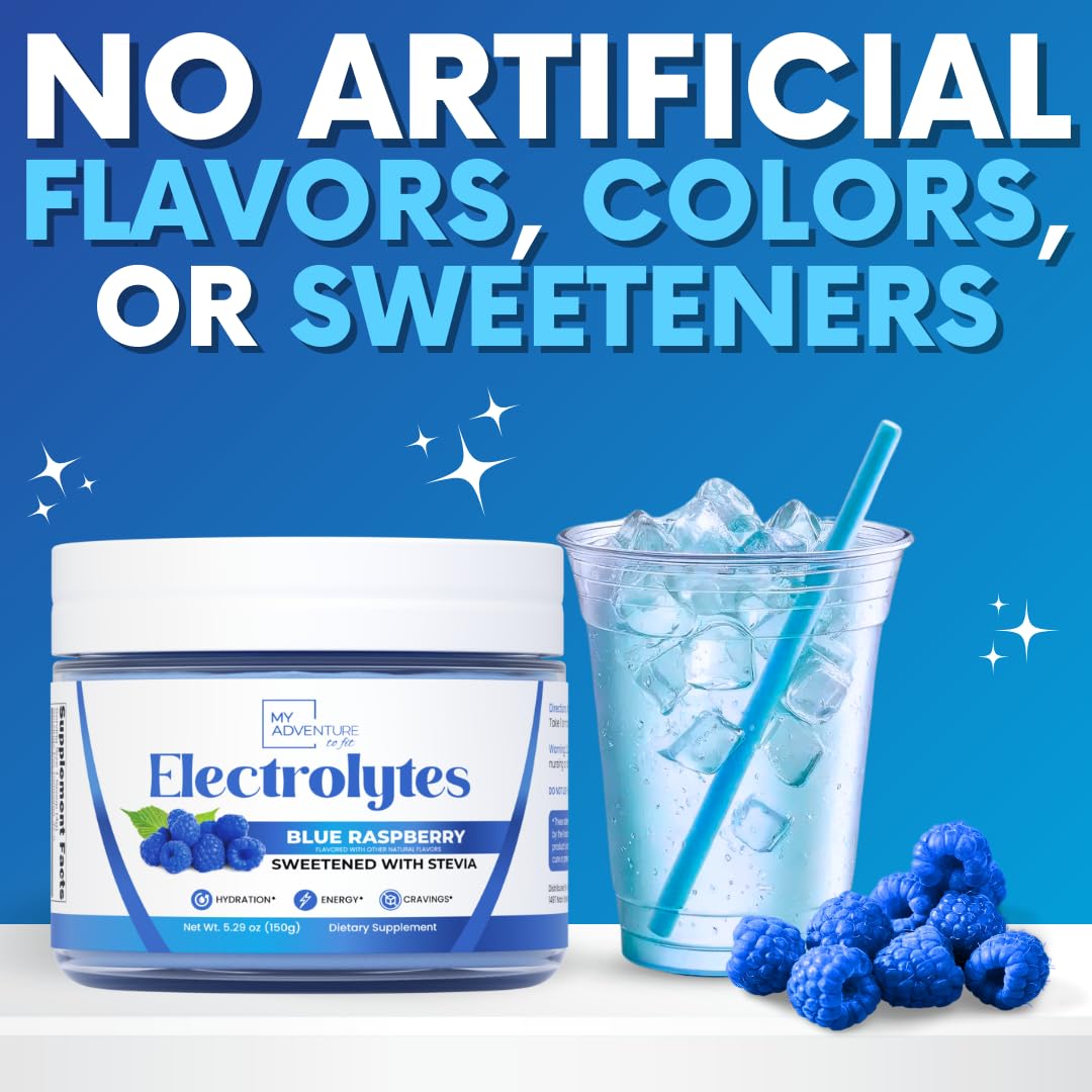 My Adventure to Fit - Doseur poudre électrolytes framboise bleue, dosage précis pour chaque portion.
