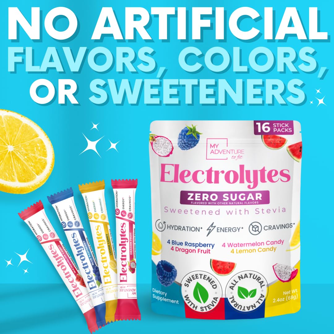 My Adventure to Fit électrolytes sachet framboise bleue, goût fruité sans sucre