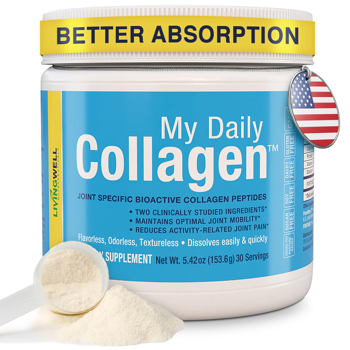 My Daily Collagen – bouteille-poudre-sans-saveur: soutiens potentiellement les articulations.