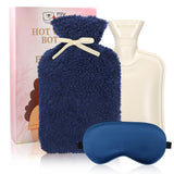 Bouillotte My Novel Things avec housse bleue, chaleur durable et réconfort.