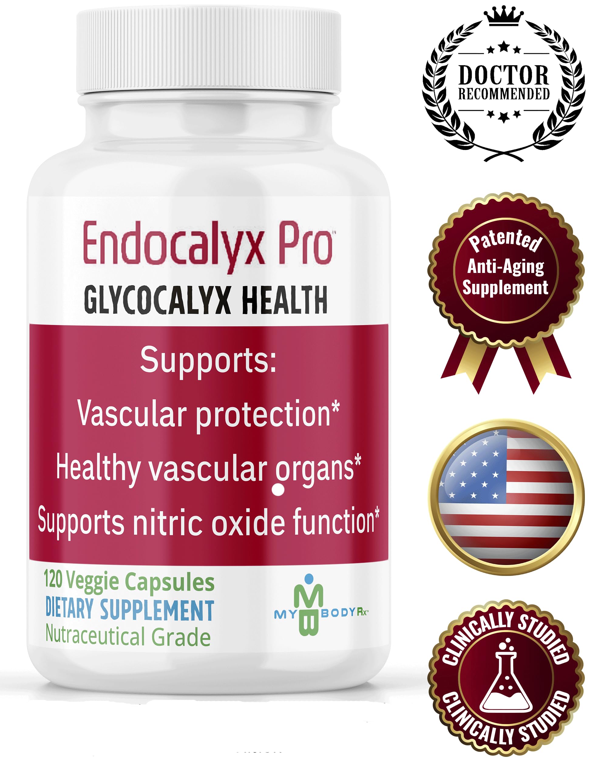 MYBODYRX Endocalyx Pro: étiquette reflétant une formule brevetée et unique.