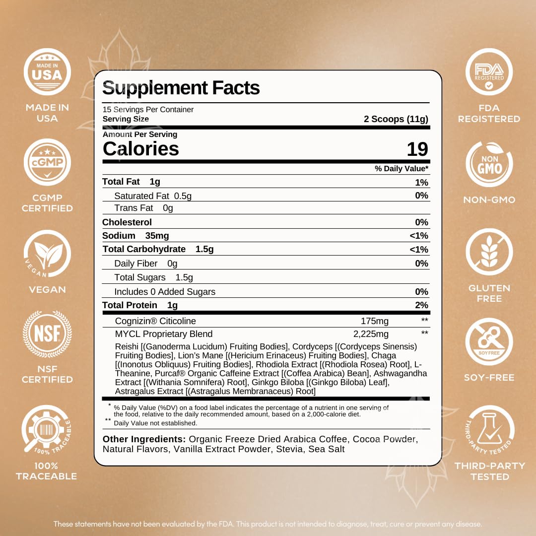 MYCL Cognizin Mocha Latte - gobelet prêt à déguster, concentration durable.