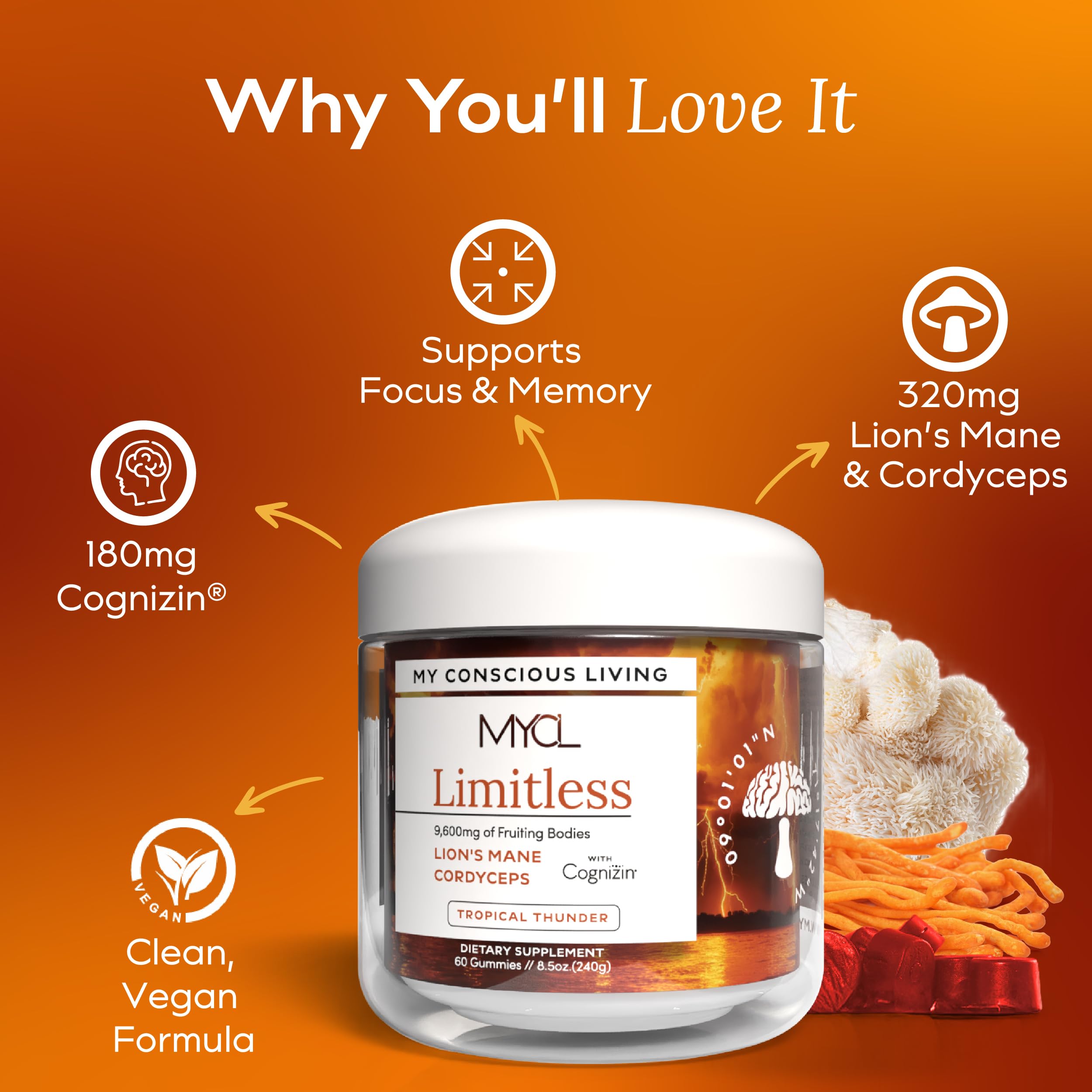 Gommes MYCL Limitless offrant énergie durable sans pic.