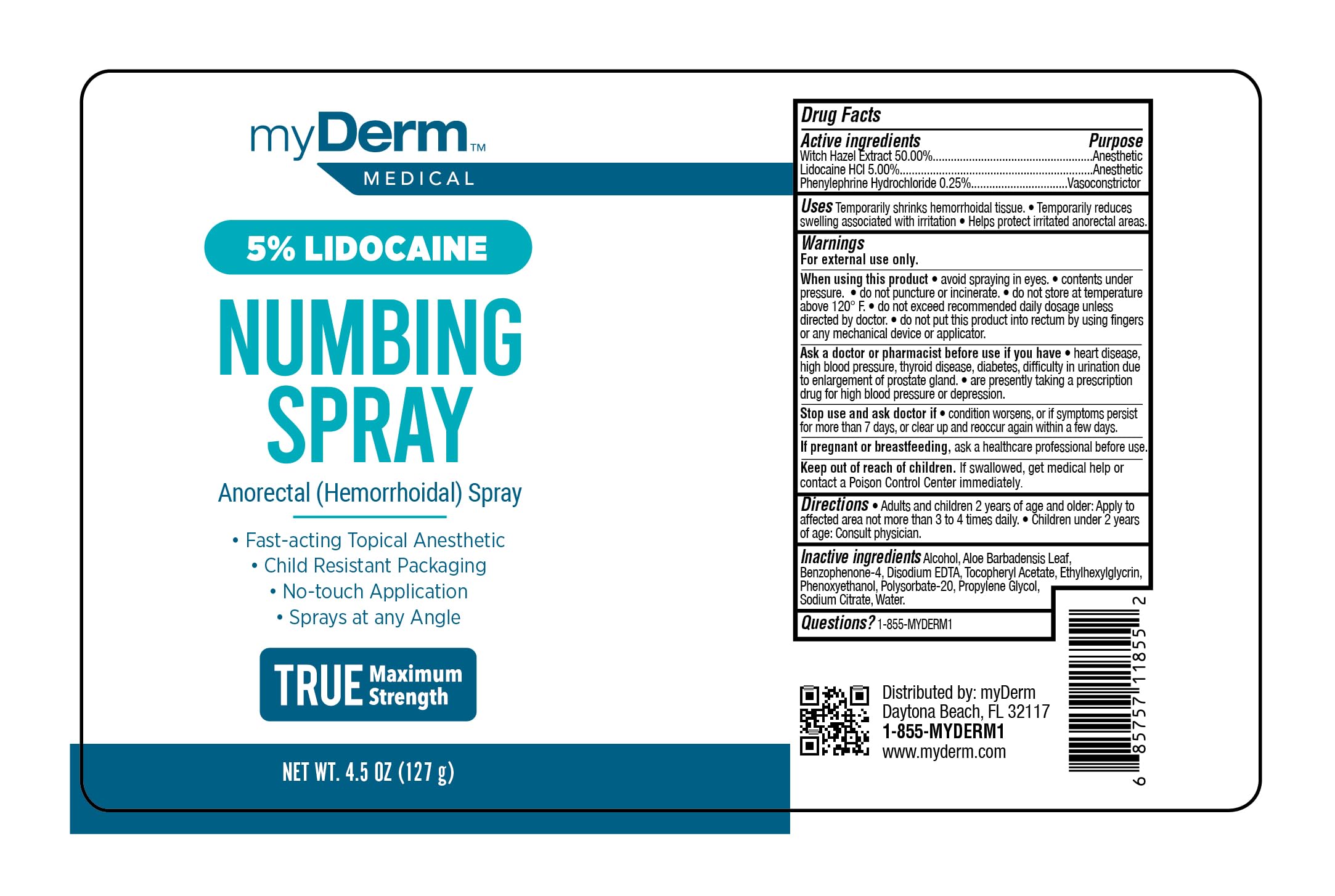 Emballage pratique et utilisation rapide du spray anesthésiant Myderm.