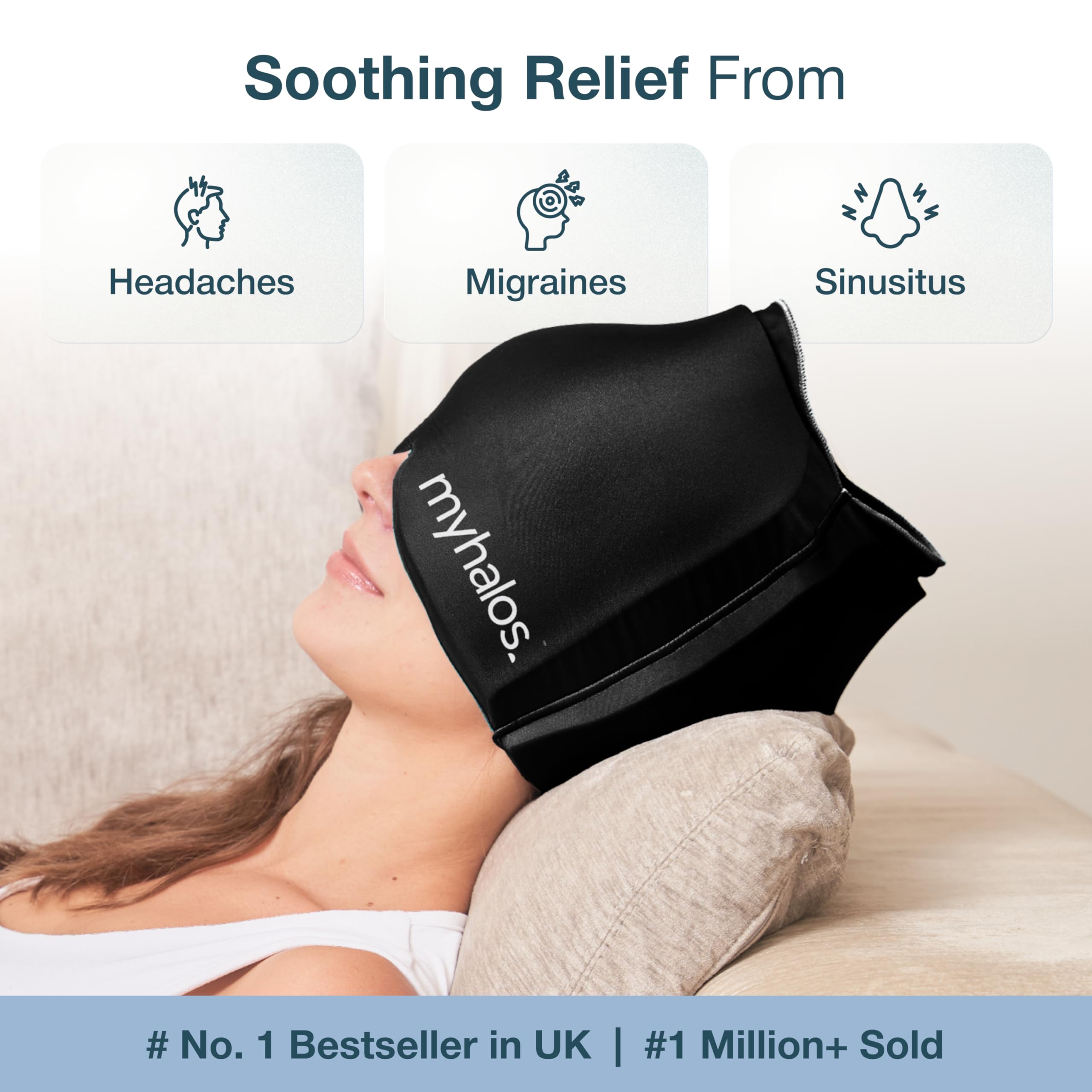 MyHalos Couvre-chef anti-migraine ergonomique sans sangles assure un maintien stable.