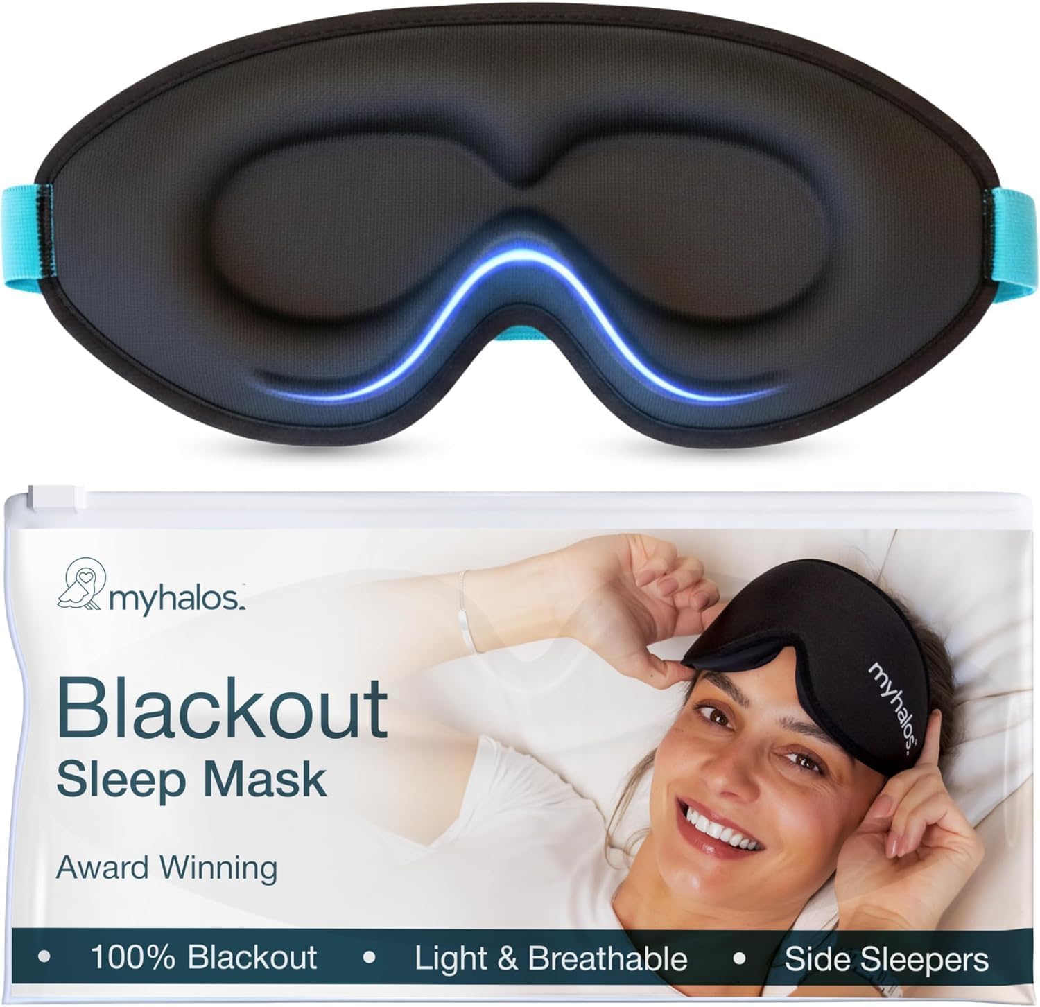MyHalos masque-yeux 3D obscurité totale pour un sommeil profond sans lumière