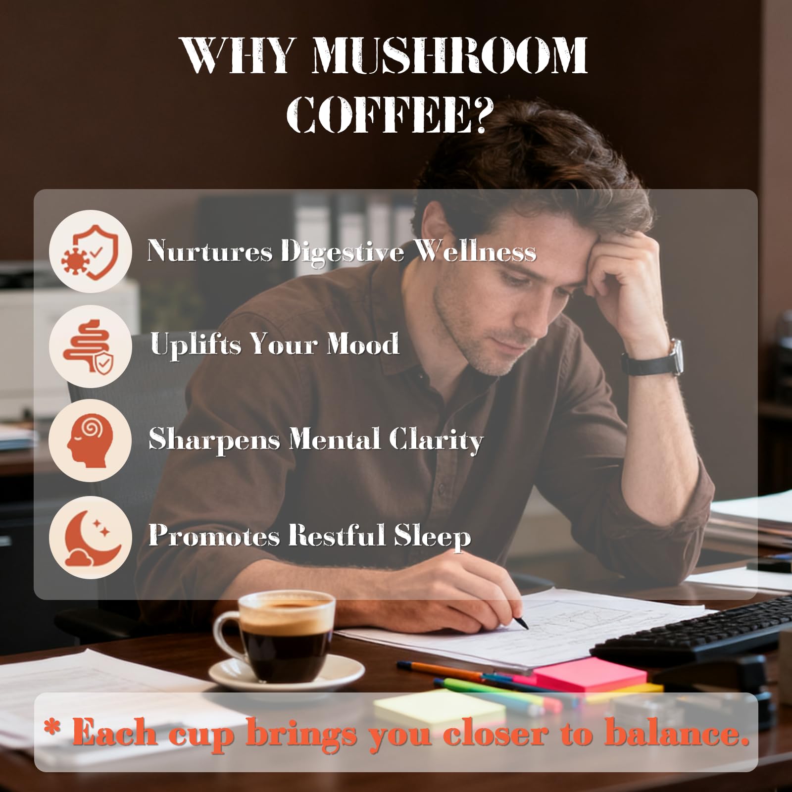 MYKAF café champignons 6 en 1 soutien immunitaire et digestion grâce reishi et tramète.