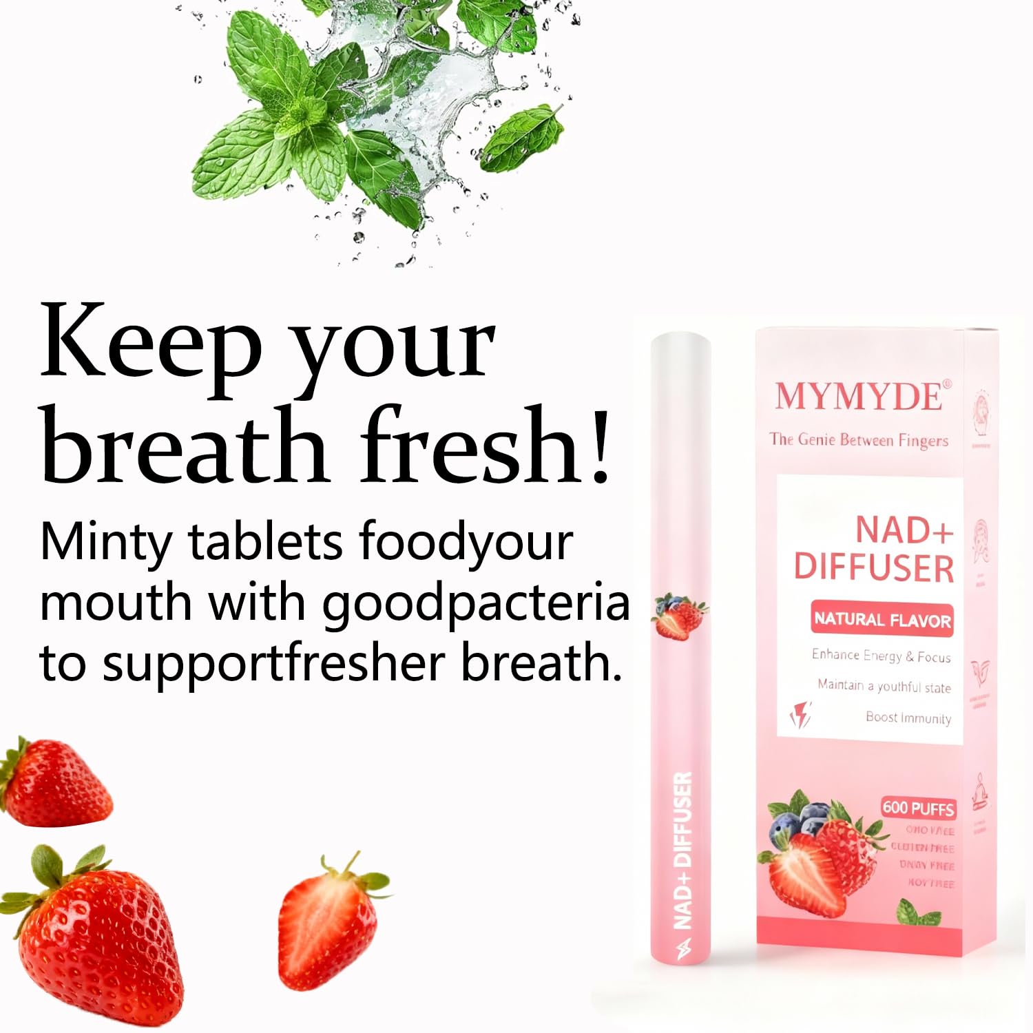 MYMYDE diffuseur à base de plantes fraise menthe sur le bureau, favorisant le calme pendant le travail.