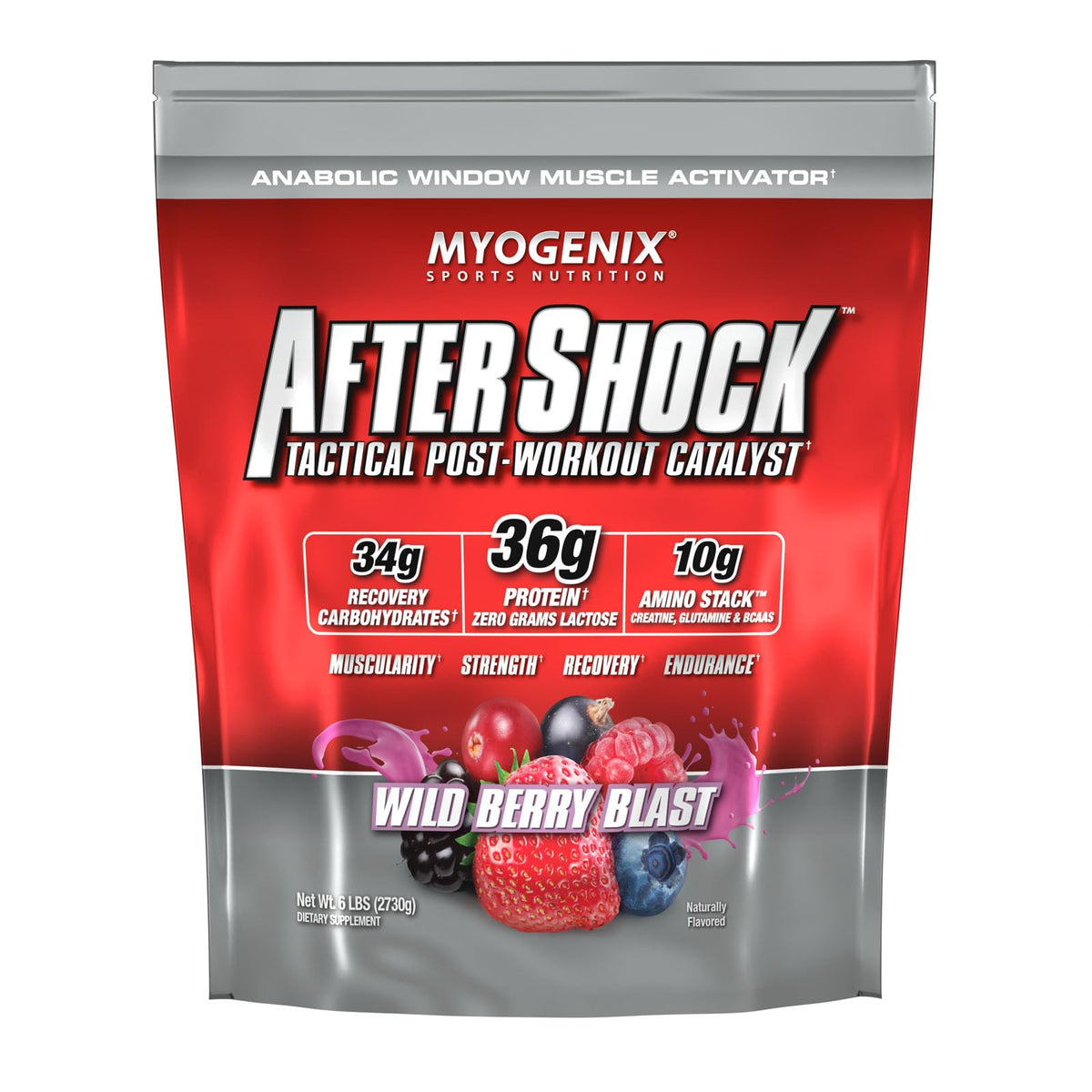 Myogenix Aftershock bouteille Wildberry, récupération facilitée après l’entraînement.
