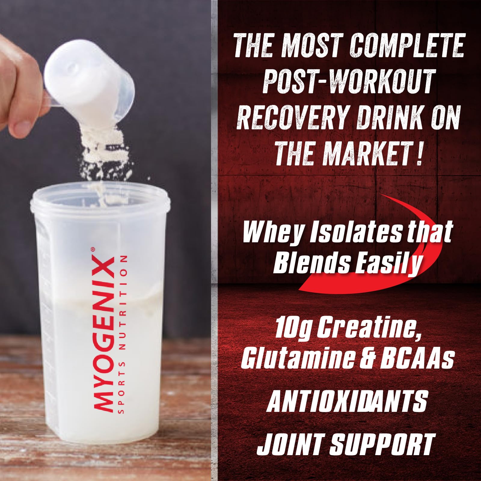 Protéine sans lactose et glucides de Myogenix Aftershock, soutien potentiel après l'effort.