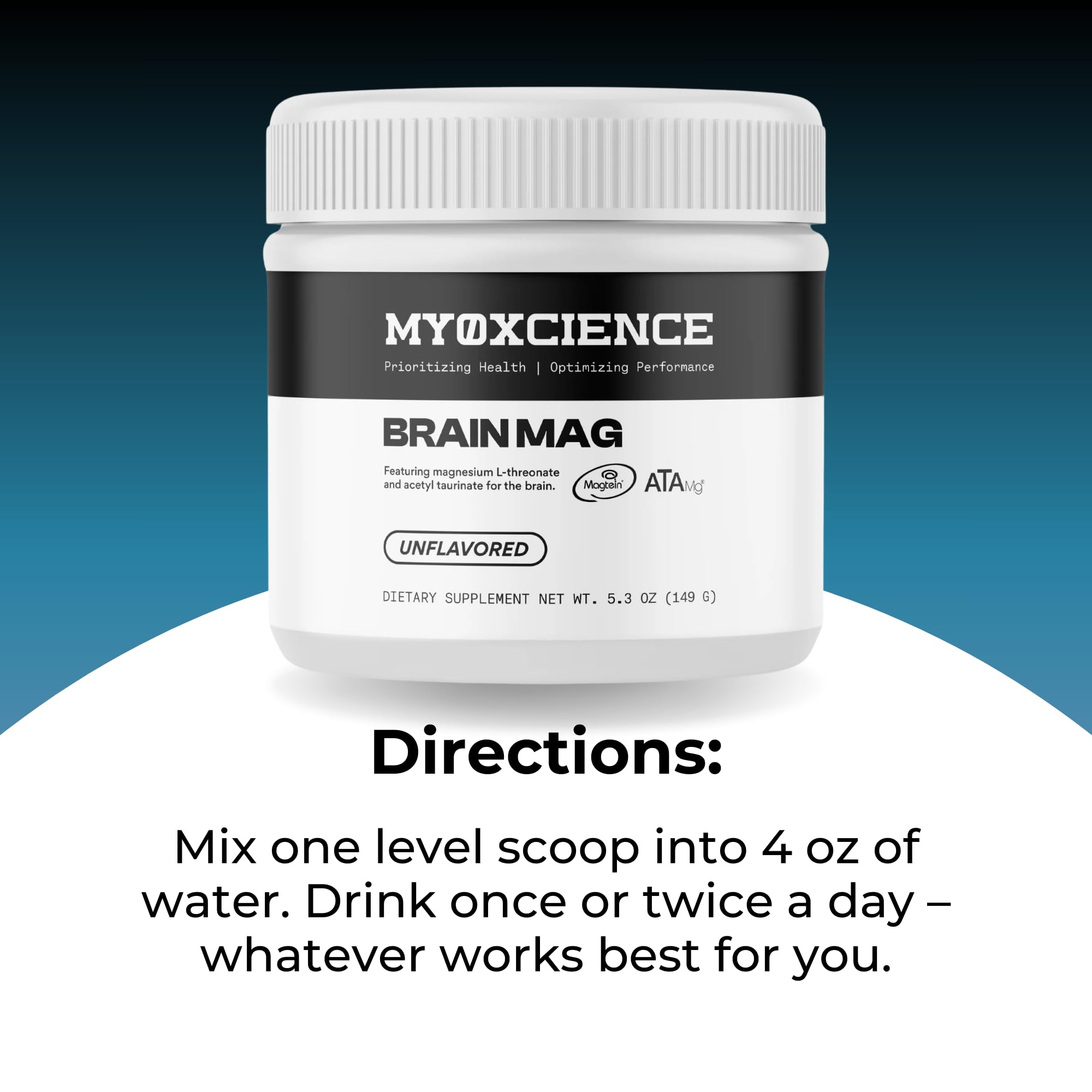 MYOXCIENCE Brain Mag verre d eau avec poudre prête à être mélangée dans la routine.