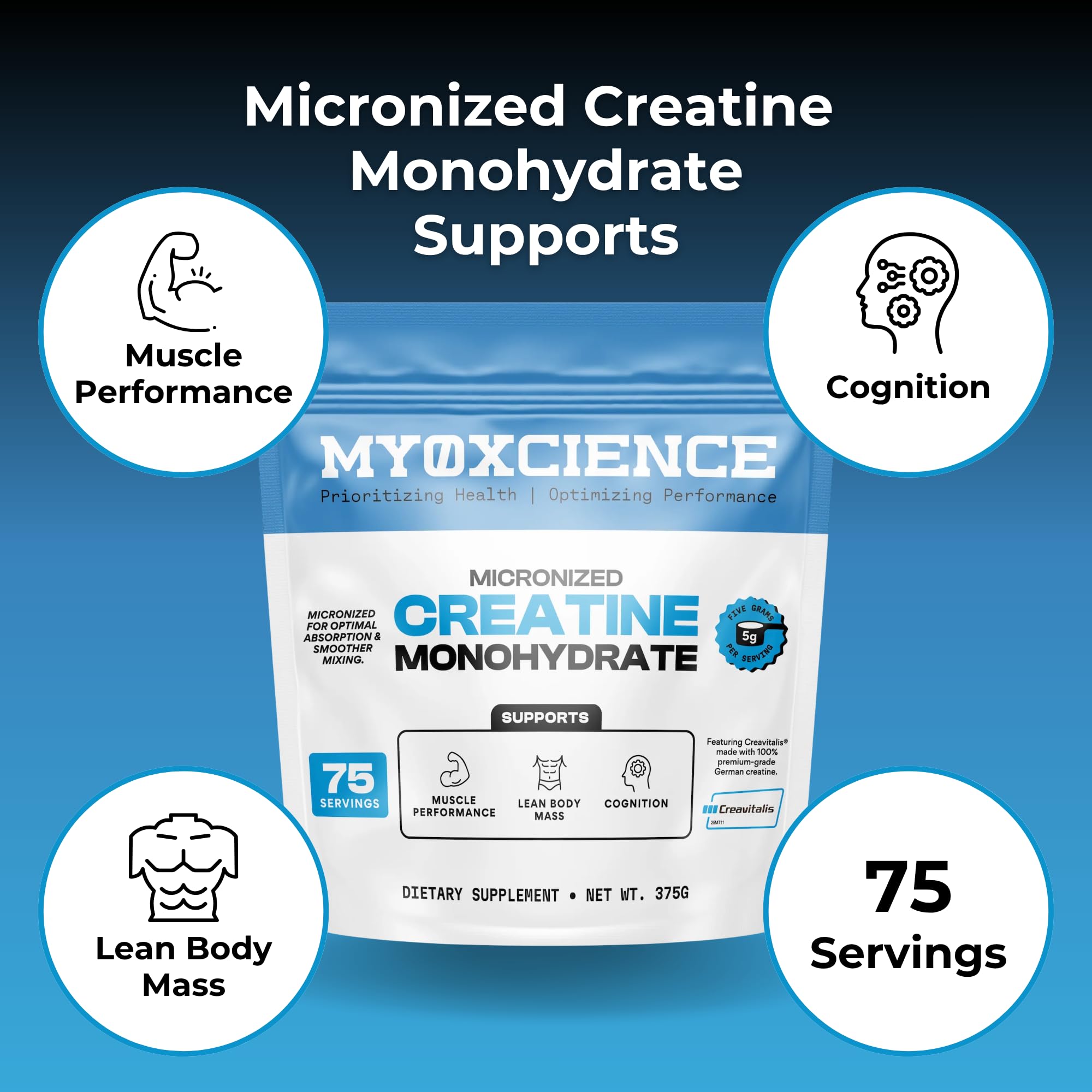 MYOXCIENCE Creavitalis Creatine pour une utilisation quotidienne pratique.