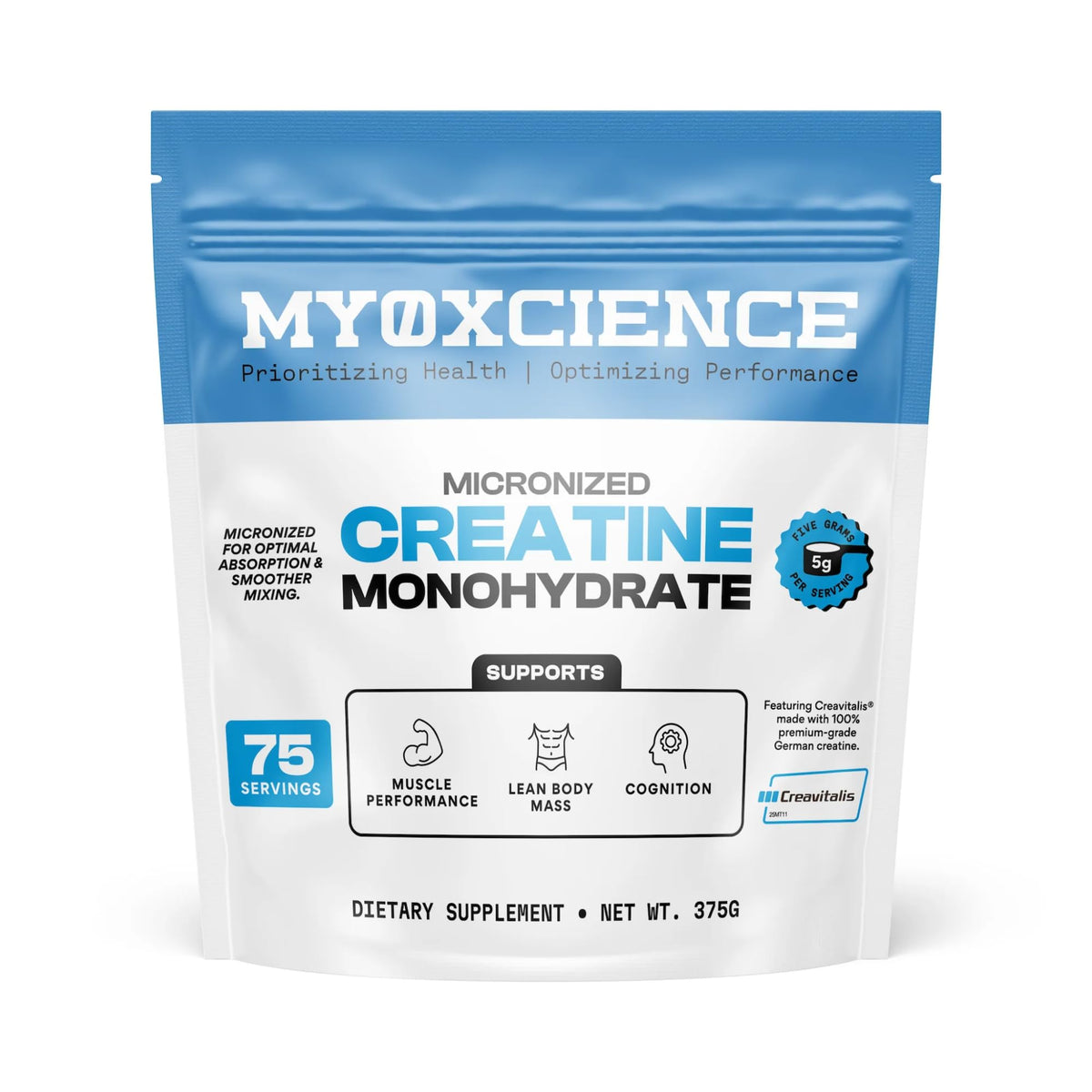 MYOXCIENCE Creavitalis Creatine en emballage montre pureté élevée et usage facile.